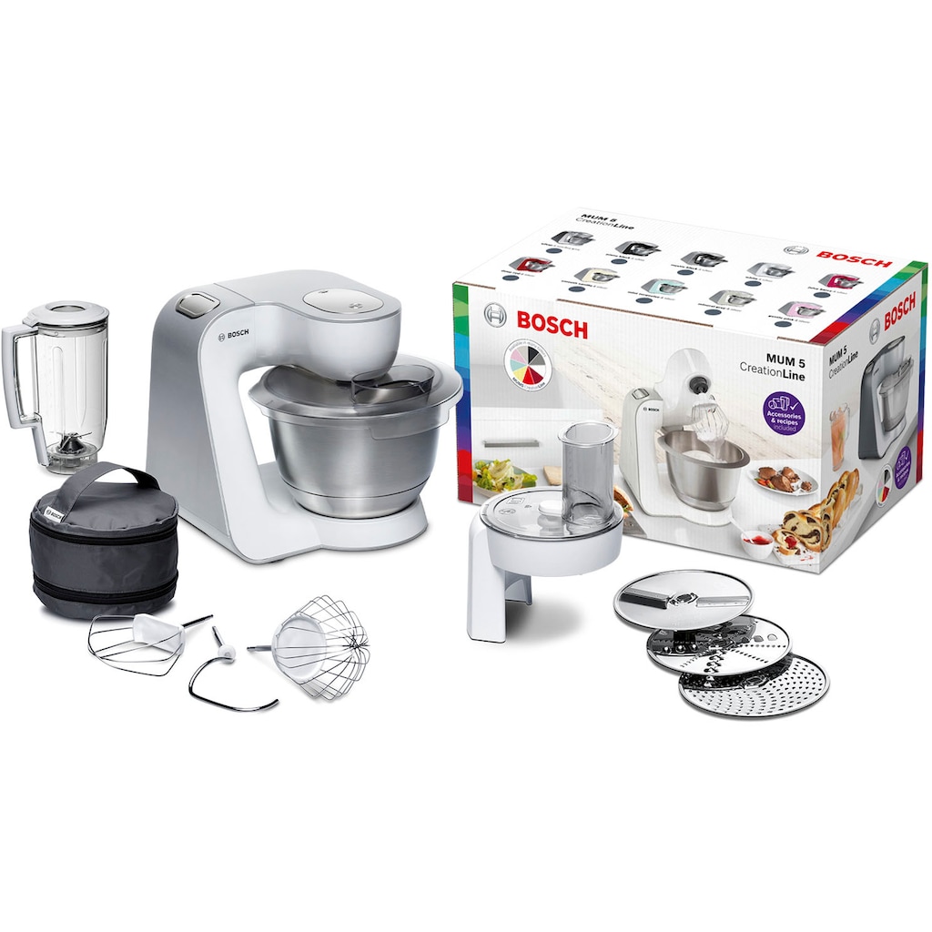 BOSCH Küchenmaschine »CreationLine MUM58W20«, vielseitig einsetzbar, Mixer, Durchlaufschnitzler, 3 Reibescheiben