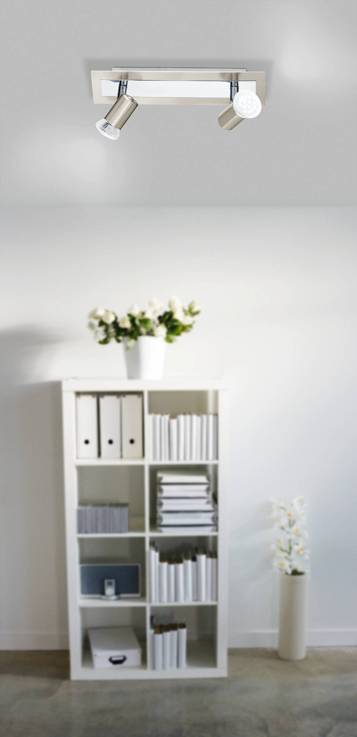 EGLO Deckenleuchte »Rottelo Deckenlampe, Metall, GU10, Deckenstrahler, Furlampe, Lampe« GU10 1 Stk. Spot - L28 x B7 cm - nickel-matt, chrom - 2X4,6W inkl.