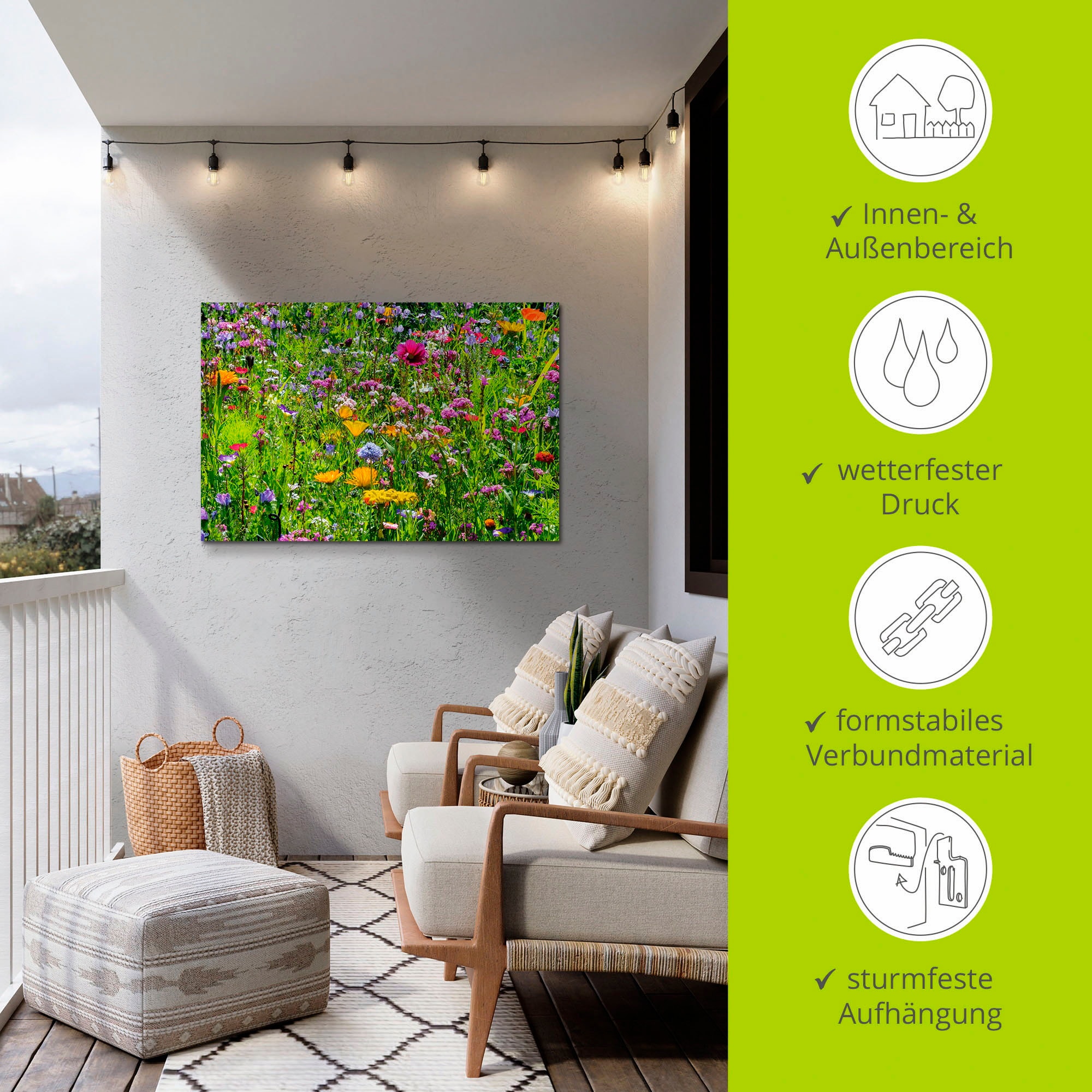 Artland Wandbild »Bunte Blumenwiese« Blumenwiese 1 Stk. tlg. für Innen- und Außenbereich geeignet, Outdoorbild