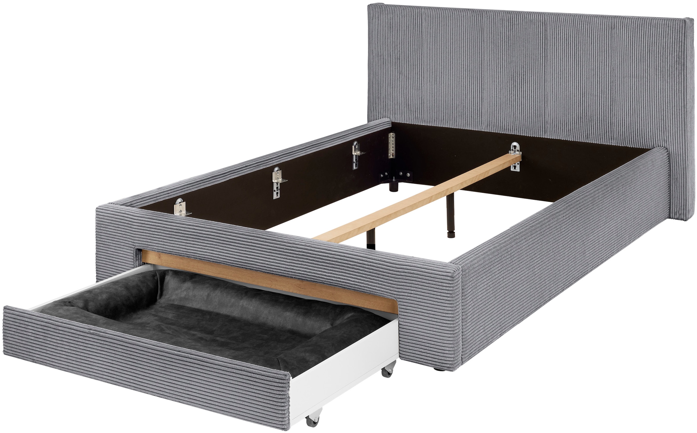 INOSIGN Polsterbett »CiTY/GiRON, Bettgestell mit Bettkasten, gepolstertes Stauraumbett«, mit Hundebett oder Stauraumschublade, Bezug Cord-oder Leinenoptik
