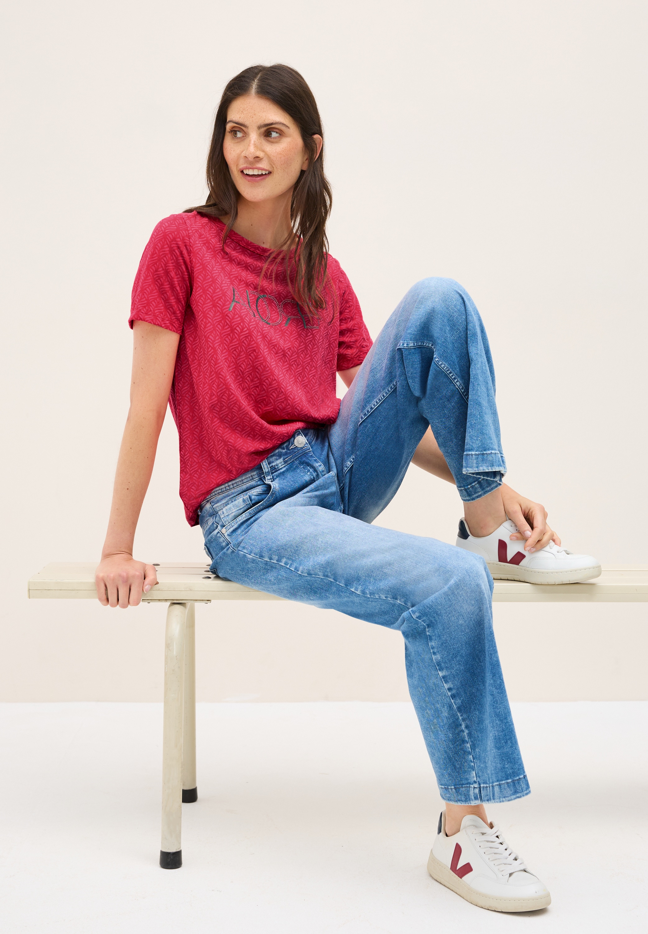 Cecil T-Shirt, in Ausbrenner-Optik mit Wording