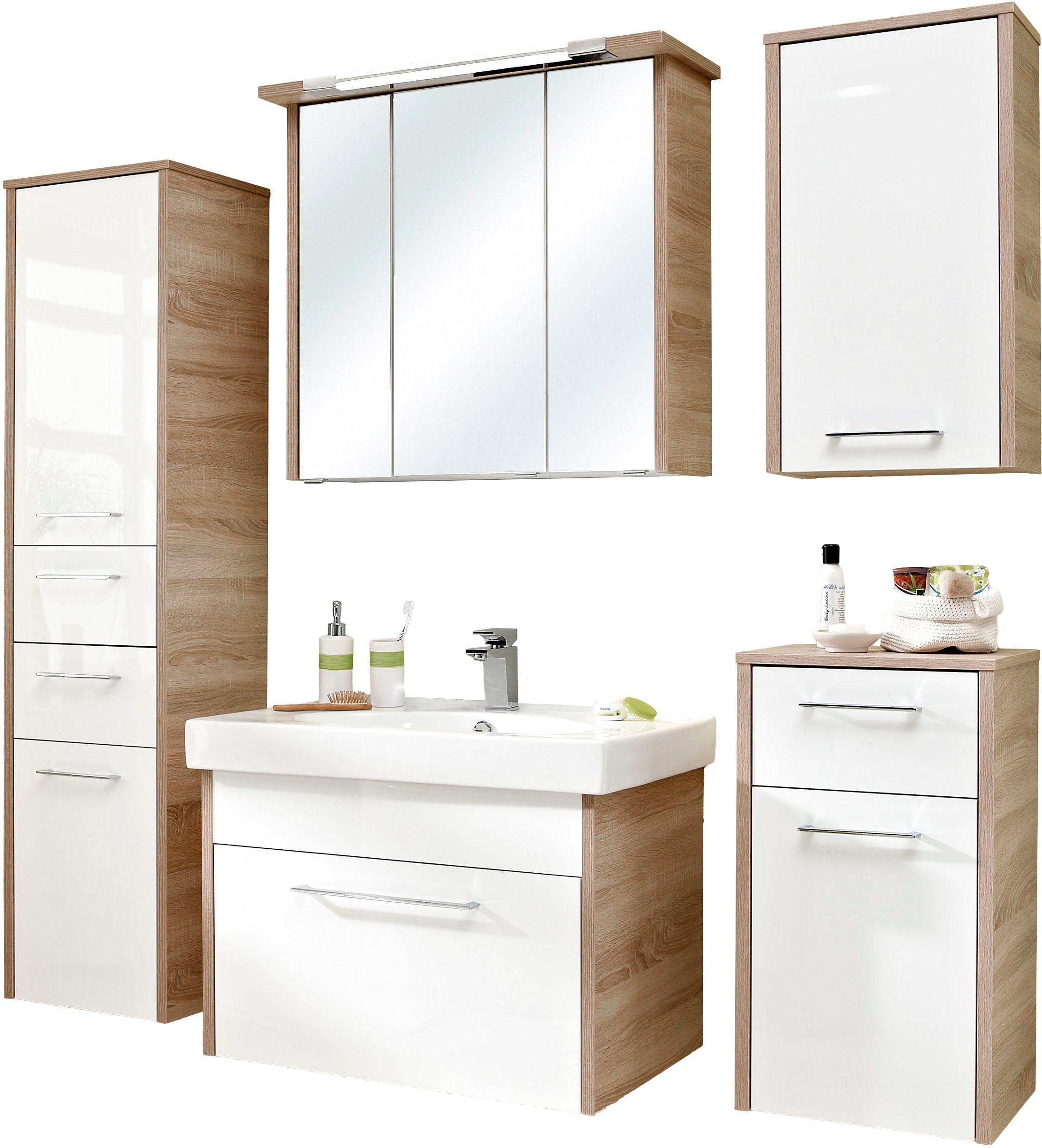 Saphir Badmöbel-Set »Quickset 382 5-teilig, Keramik-Waschtisch mit LED-Spie günstig online kaufen