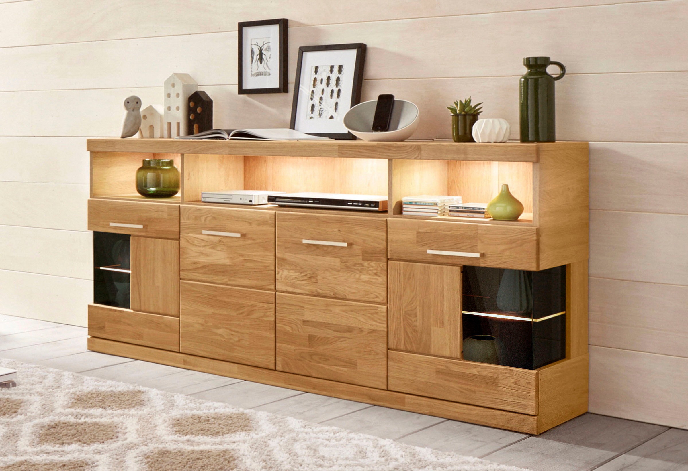 Home affaire Sideboard "Ribe,180cm breit, 9 Fächer", Holz massiv, Holzwerks günstig online kaufen