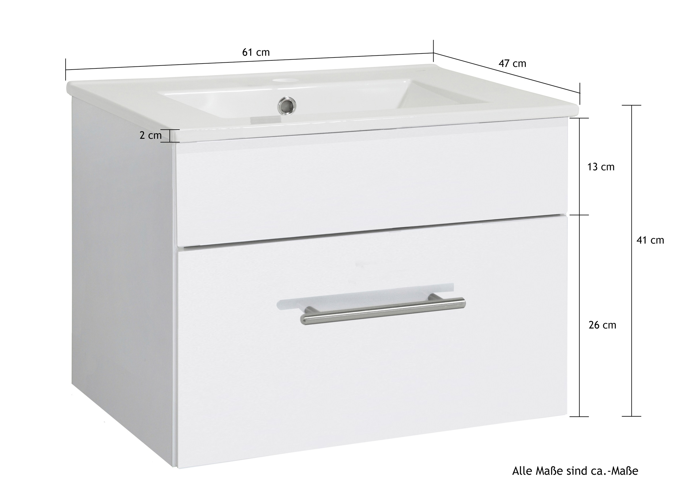 welltime Waschtisch »Trento Light, 60cm, 80cm, 100cm, Keramik-Auflagebecken«, 1 feste Blende und 1 Auszug