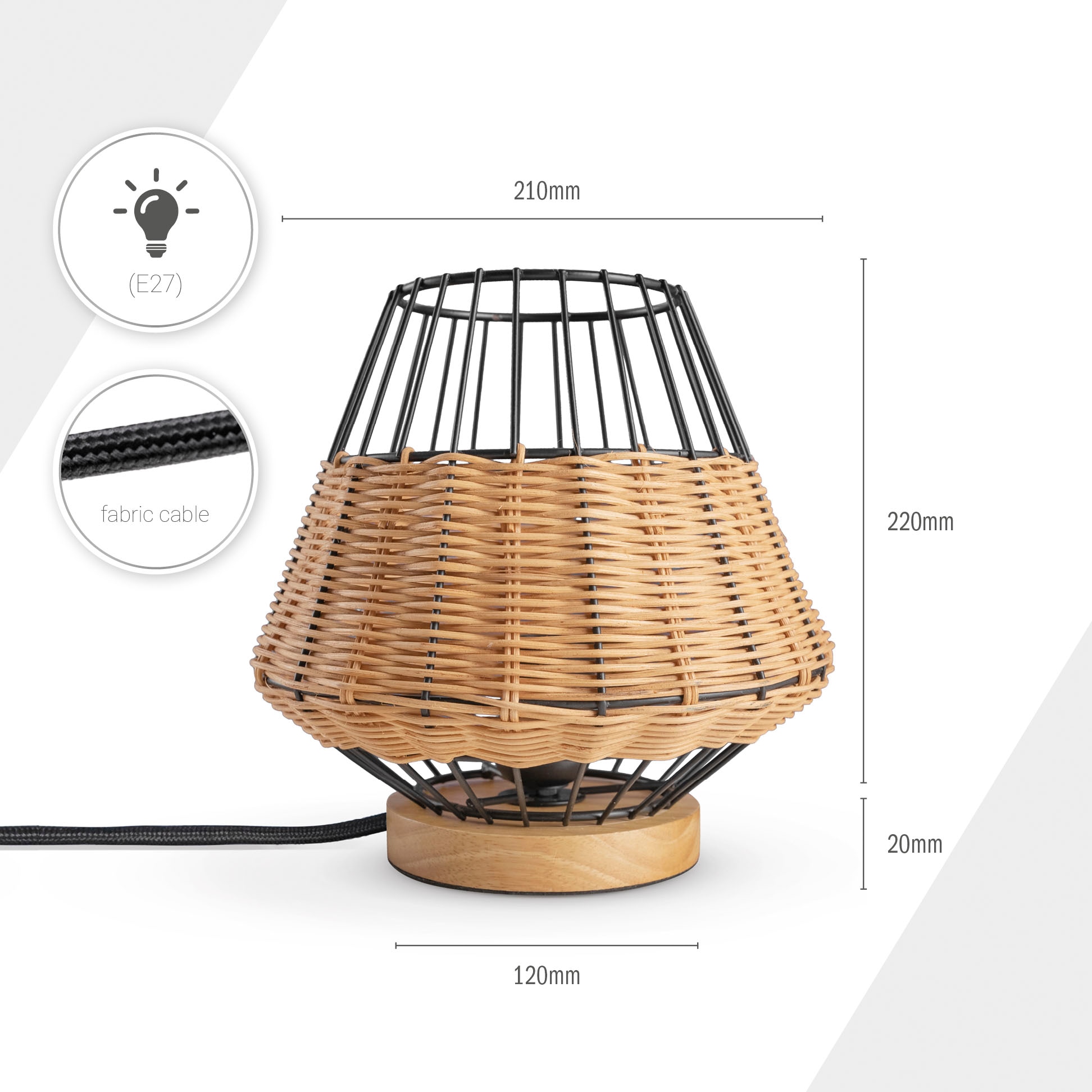 Käfig kaufen Holz Nacht LED Tischleuchte E27 Rustikal »PUNTO«, Boho Paco Rattan Lampe online Style Home