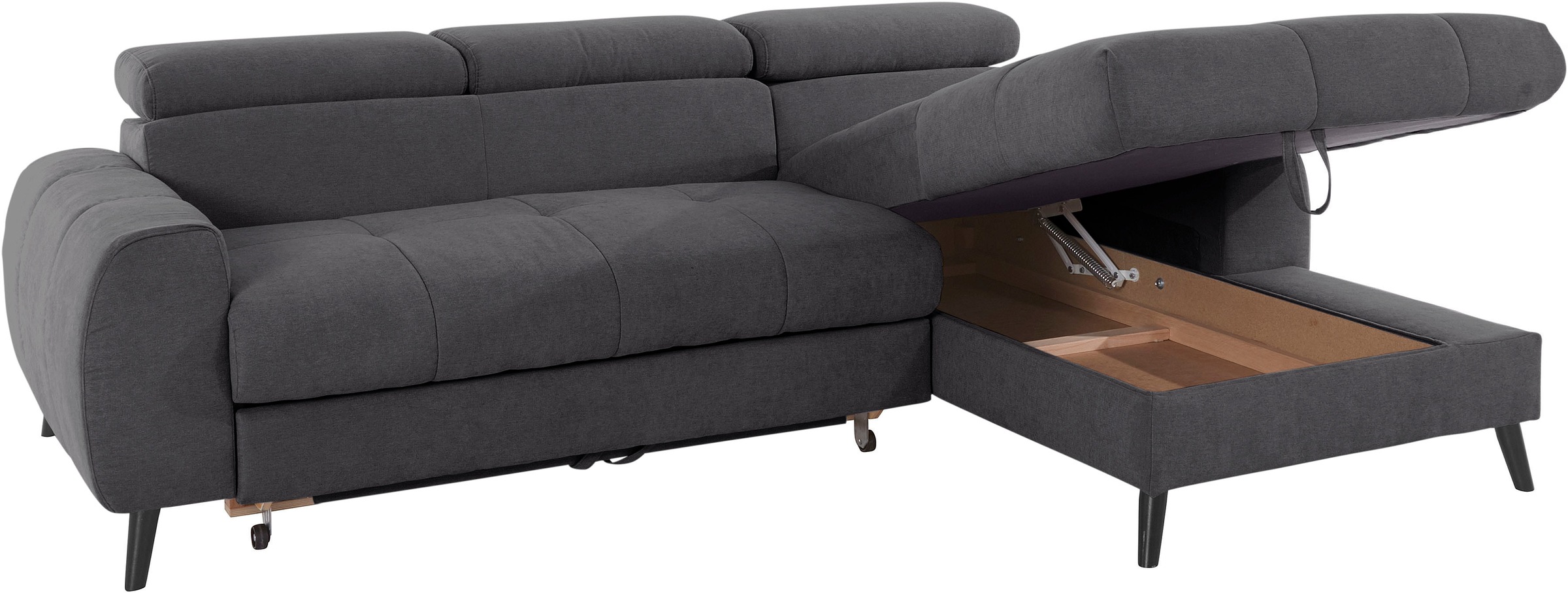 COTTA Ecksofa »Mia L-Form mit 3 Zierkissen«, wahlweise mit Bettfunktion, Bettkasten, Beleuchtung & Wireless-Charger