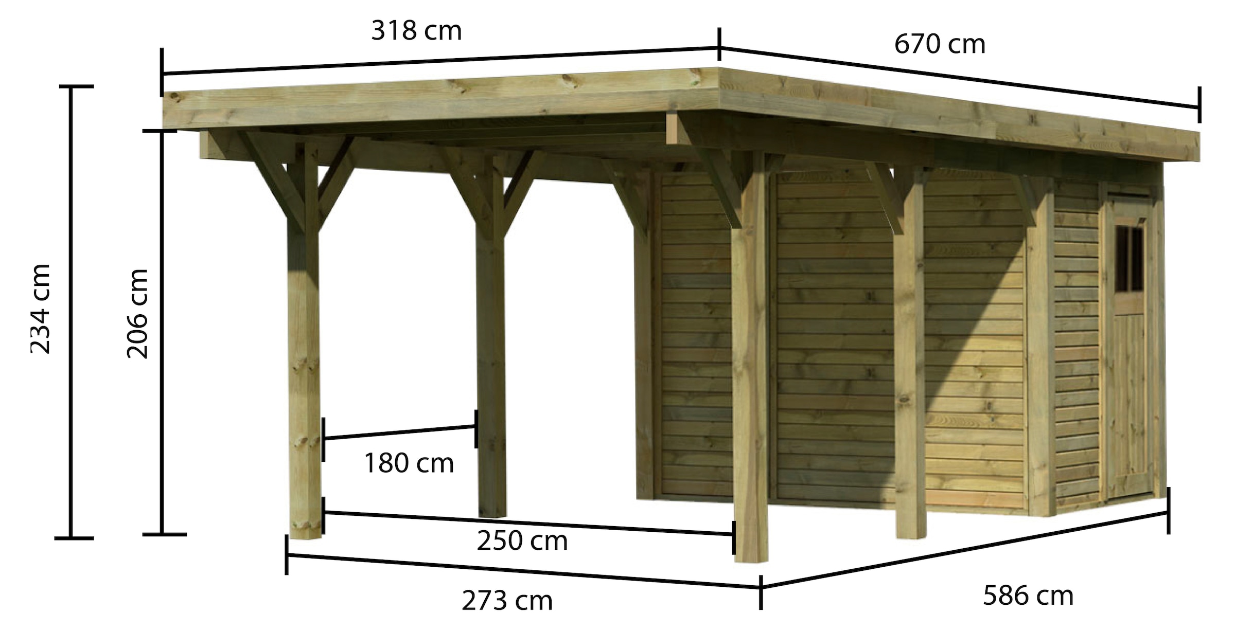 Karibu Einzelcarport »Classic 2«, Holz, 250 cm, natur, mit Geräteraum