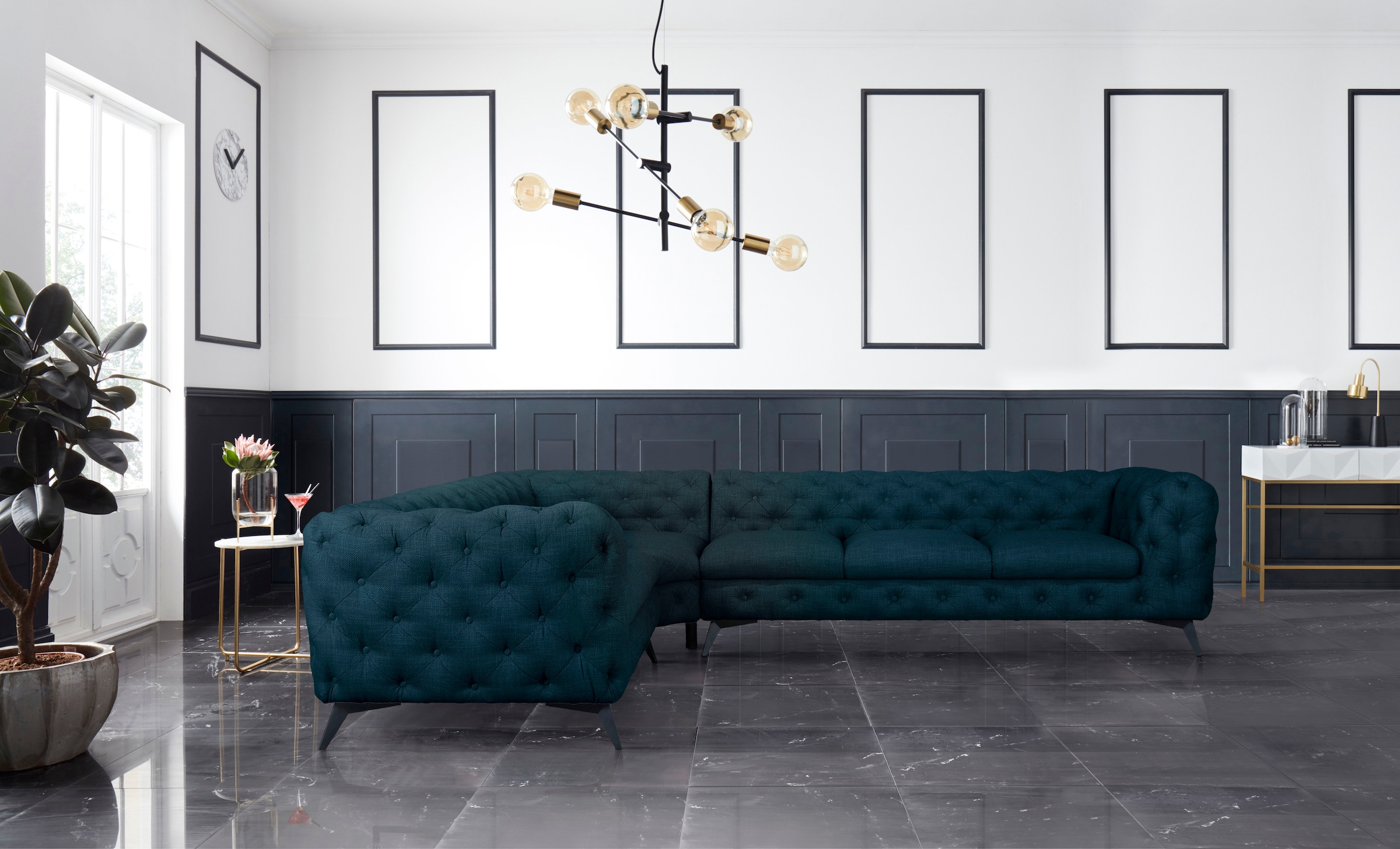 Leonique Chesterfield-Sofa »Ecksofa GLYNIS L-Form mit Wellenunterfederung, günstig online kaufen