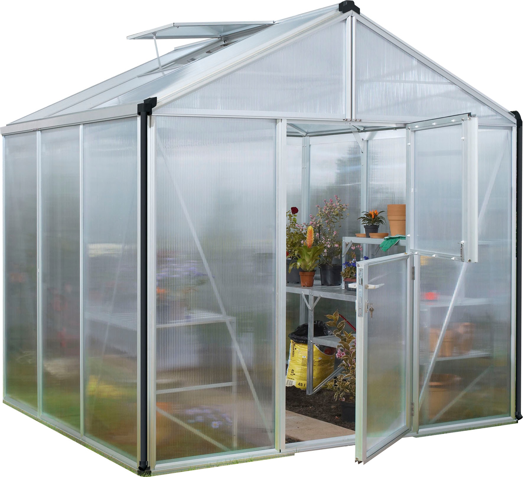 VITAVIA Gewächshaus »Zeus 6200« besonders stabile Alu-Profile, 10 mm Hohlkammerplatten silberfarben