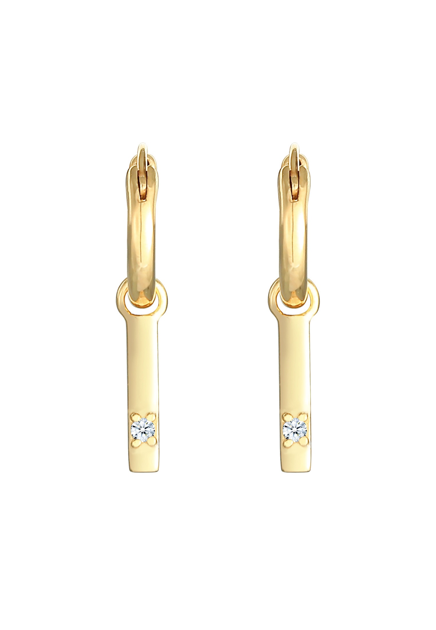 Elli DIAMONDS Paar Creolen »Creolen Hänger Barren Diamant 0,03 ct 375 Gelbgold«