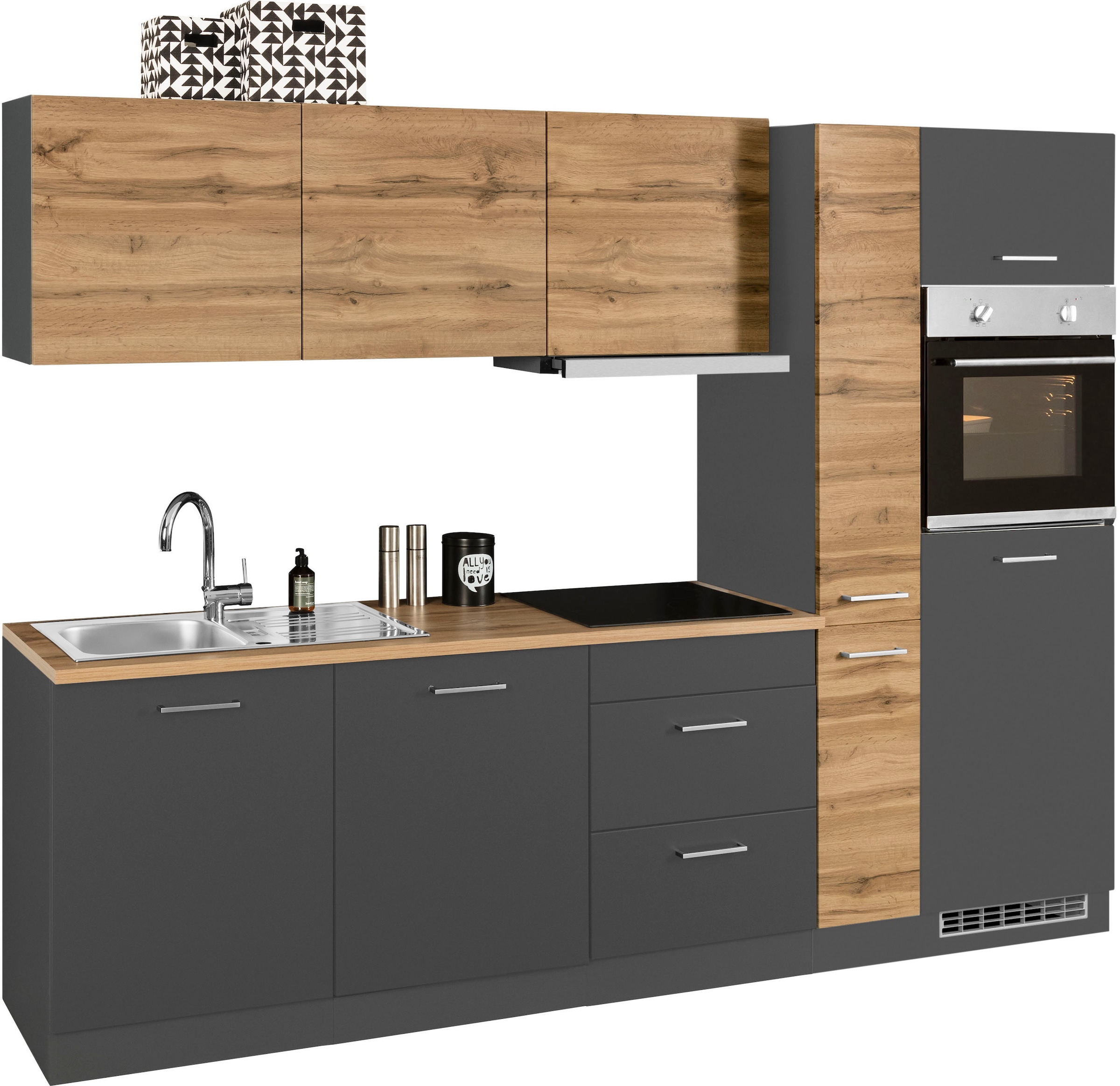 KOCHSTATION Küchenzeile »KS-Kehl«, mit E-Geräten, Breite 270 cm, inkl. Kühlschrank und Geschirrspüler