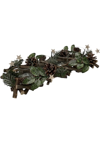 Home affaire Adventsleuchter »Weihnachtsdeko«, (1 St.), mit Tannenzweigen,  Blättern, Zapfen + Sternen geschmückt, L. ca. 40cm kaufen