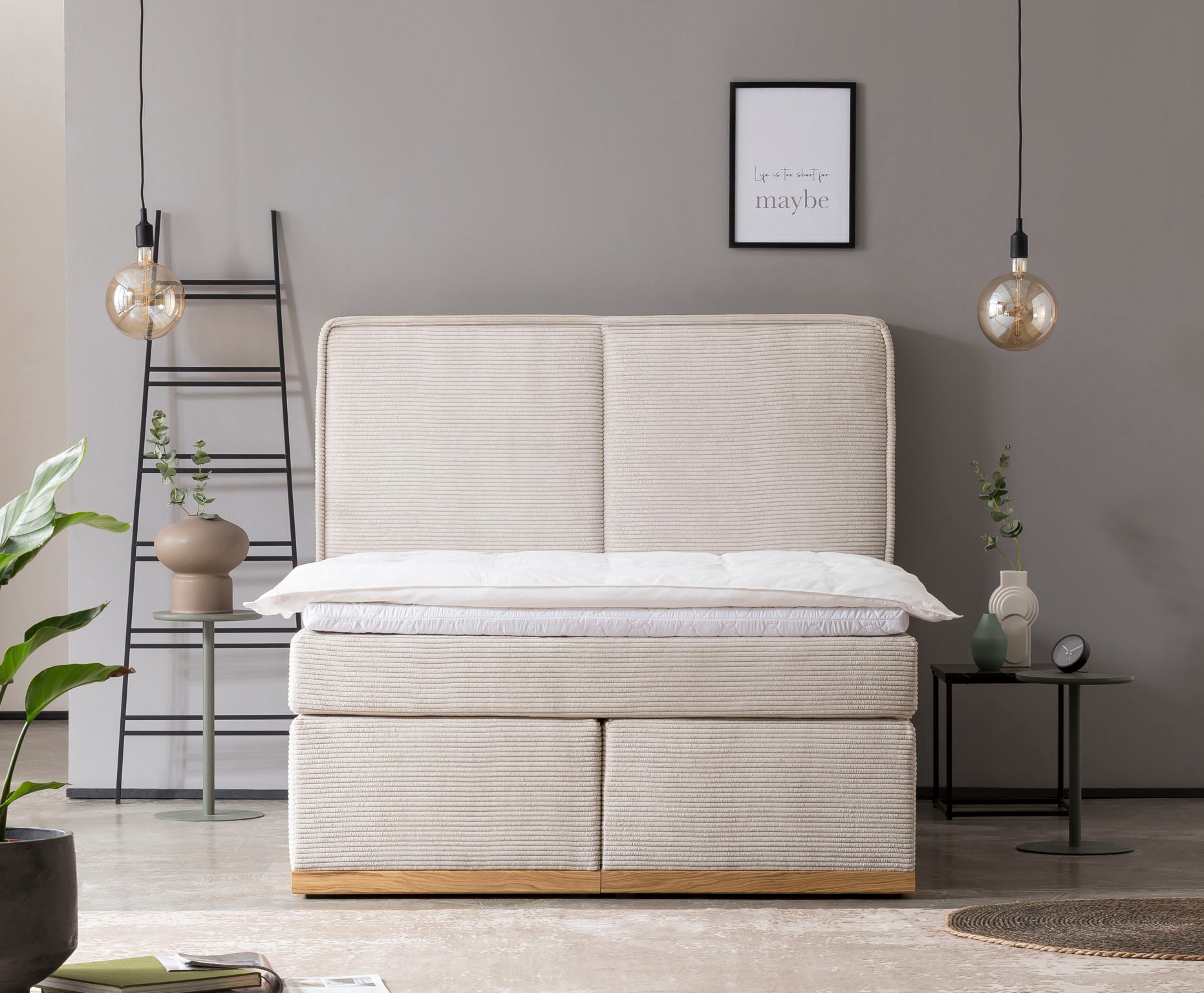 Home affaire Boxspringbett »SHERWOOD Cord Hotelbett, Polsterbett Premiumbett Boxbett«, (Bestseller Otto´s Choice Luxusbett in 4 Breiten), Hochwertiger Cord,weiche Velours-Struktur, mit premium Topper