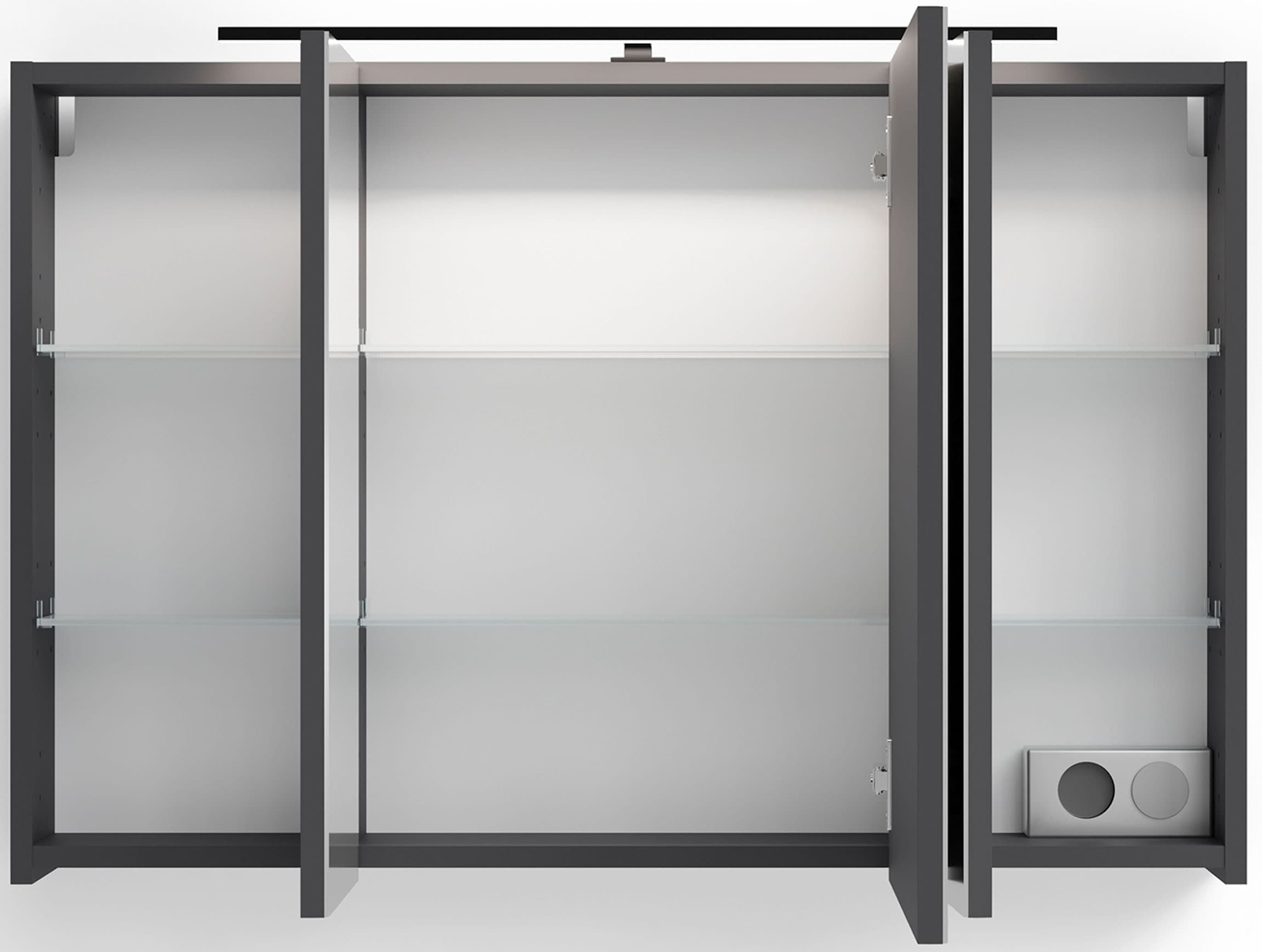 byLIVING Spiegelschrank »Serie Spree, in vielen Breiten erhältlich« Soft-Close, LED Beleuchtung mit Schalter- und Steckdosenbox