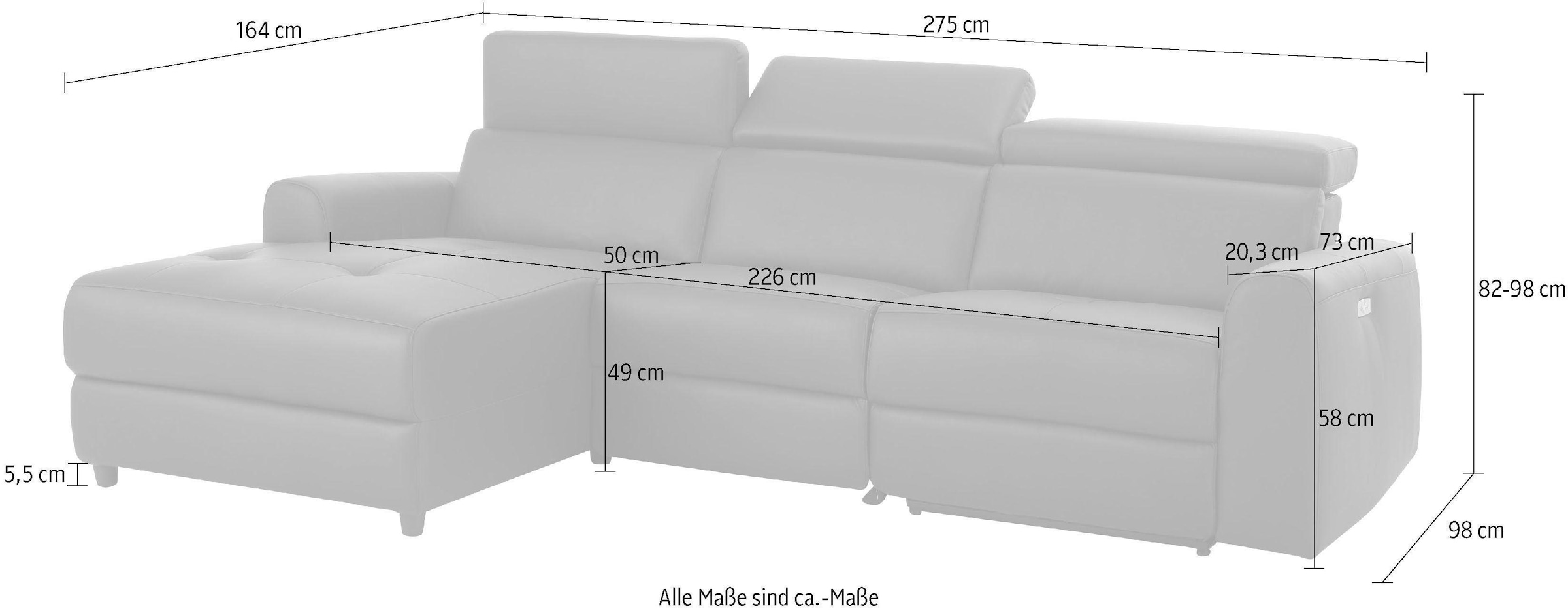 Home affaire Ecksofa »Sentrano, L-Form,«, 275 cm, man. o. elektr. Relaxfunktion und USB/Kopfverstellung