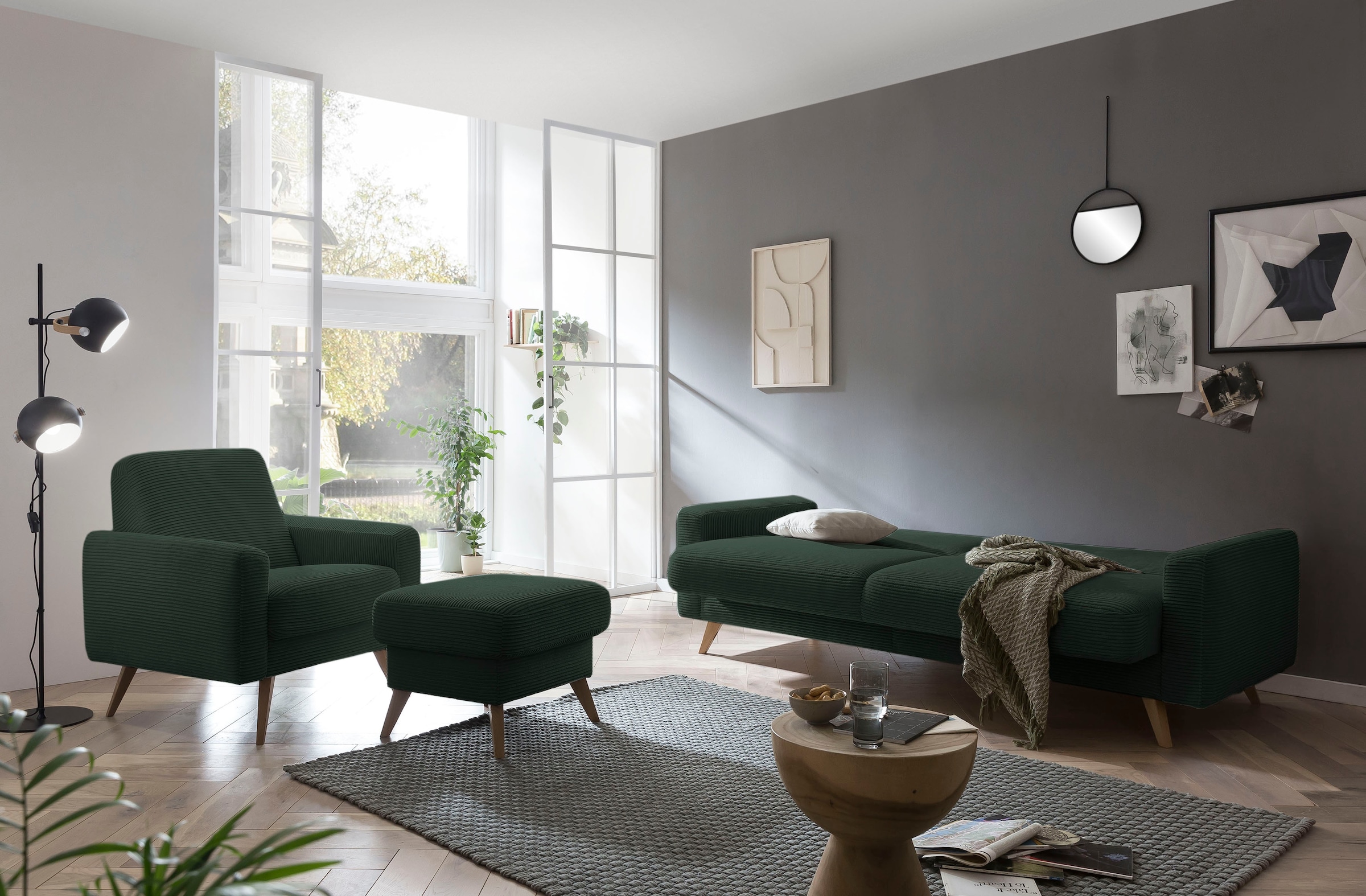 exxpo - sofa fashion 3-Sitzer »Samso, elegant und bequem, aktueller Cord Bezug, Kippcouch« hochwertige Verarbeitung, Schlafsofa inkl. Bettfunktion und Bettkasten