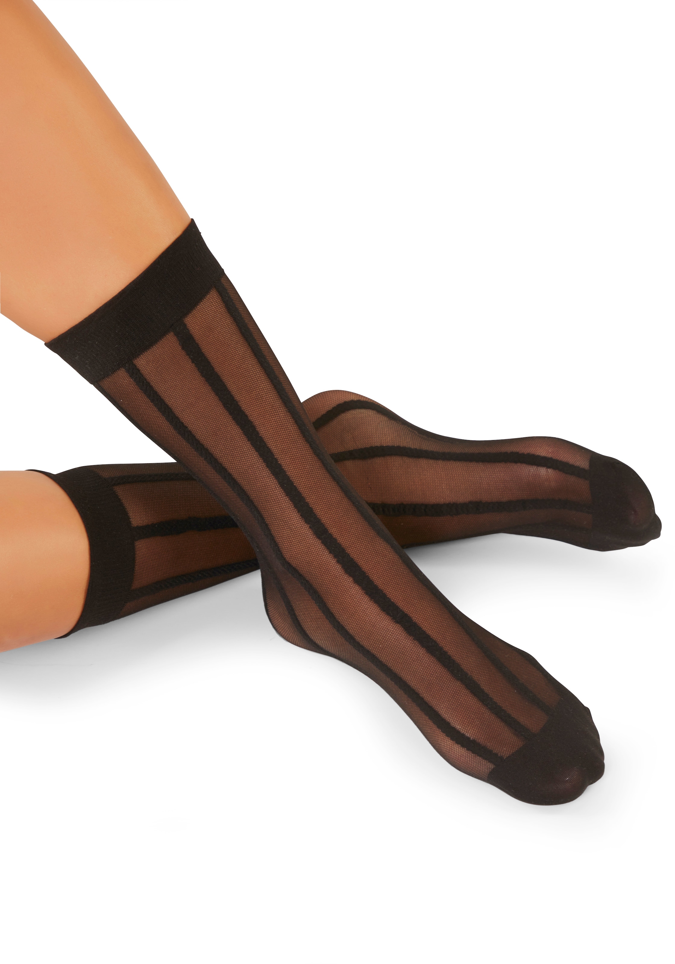 Vivance Feinsöckchen »Transparente Nylon Socken, Damen Feinstrümpfe, für Alltag und Büro« 20 DEN Packung, 2 Paar tlg. mit Streifen Design
