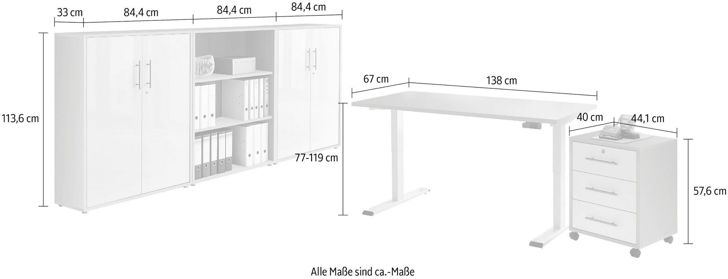 BMG Möbel Büromöbel-Set »Tabor«, (Set, 5 tlg.), mit elektrisch höhenverstellbarem Schreibtisch