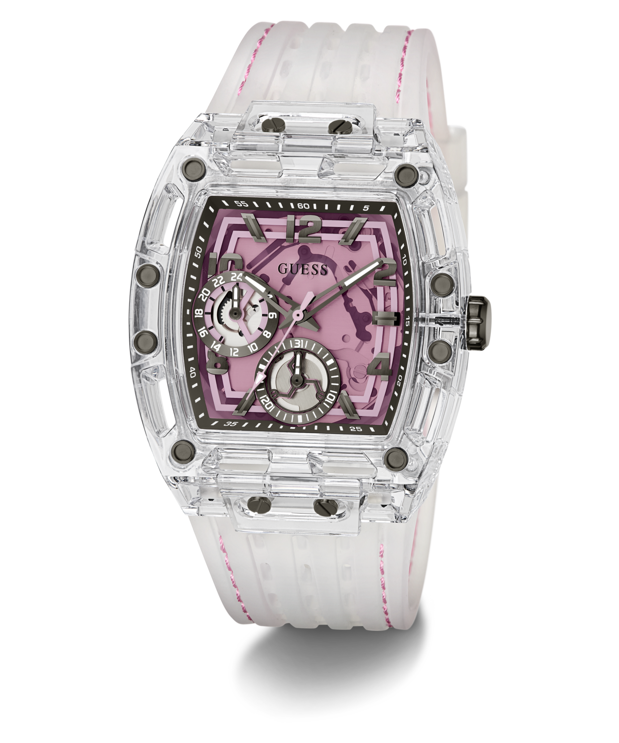 Guess Multifunktionsuhr »SPORTING PINK« Quarzuhr, Armbanduhr, Herrenuhr, Silikonarmband, analog, Tag