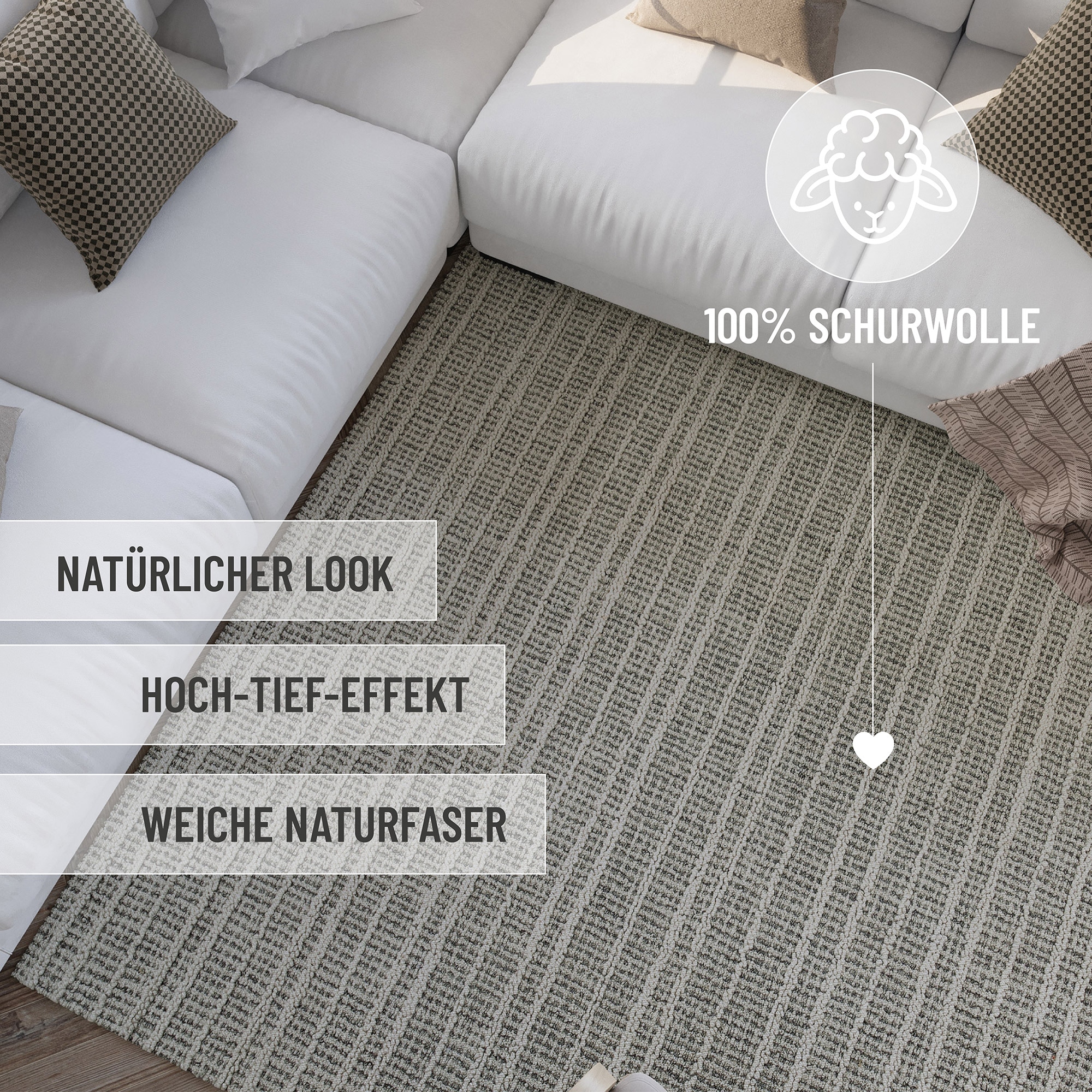 Wecon home Wollteppich »Hamptons FORTYFIVE«, rechteckig, 15 mm Höhe, Läufer, Schurwolle, Kurzflor, Wohn- & Schlafzimmer, elegant, Streifen