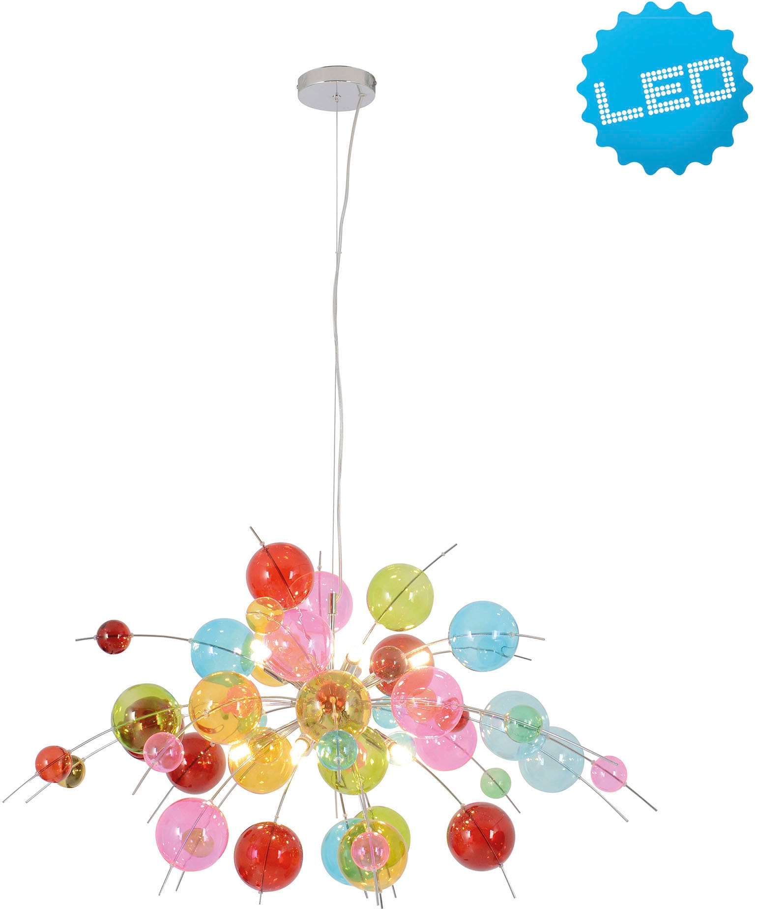näve Pendelleuchte »Explosion«, 10 flammig, Leuchtmittel G9 | ohne Leuchtmittel, bunte Glaskugeln in 2 Größen, exkl. 10 x G9, H: ca. 150cm, D: 98cm