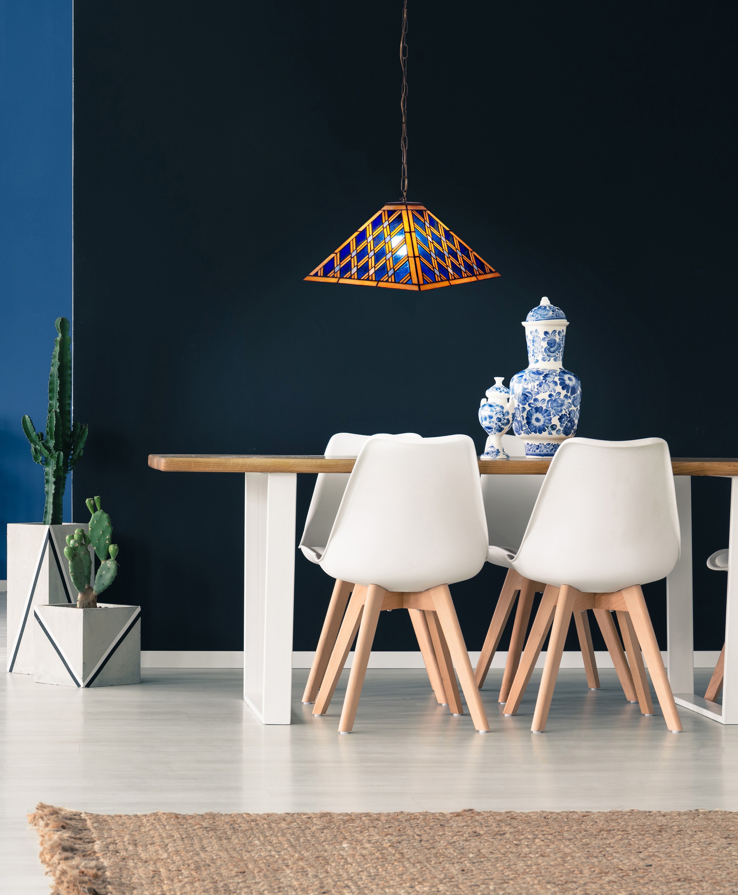 näve Pendelleuchte »Pyra« E27 Tiffany-Stil pyramidenförmig Glas blau/gold 1 günstig online kaufen