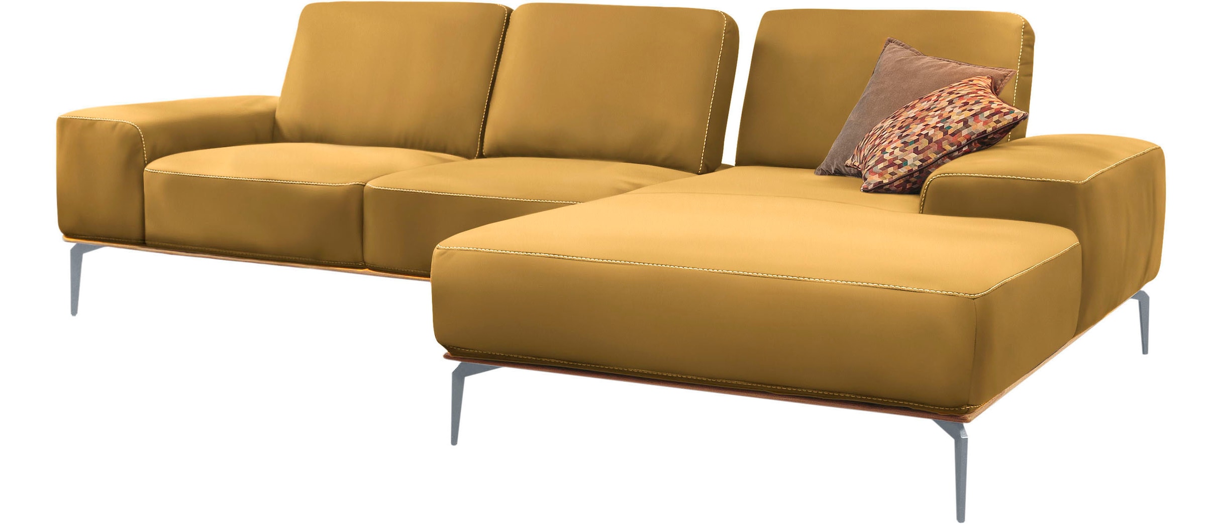 W.SCHILLIG Ecksofa »run, Designsofa mit tollem Sitzkomfort, bequem, L-Form«, mit elegantem Holzsockel, Füße in Silber matt, Breite 279 cm