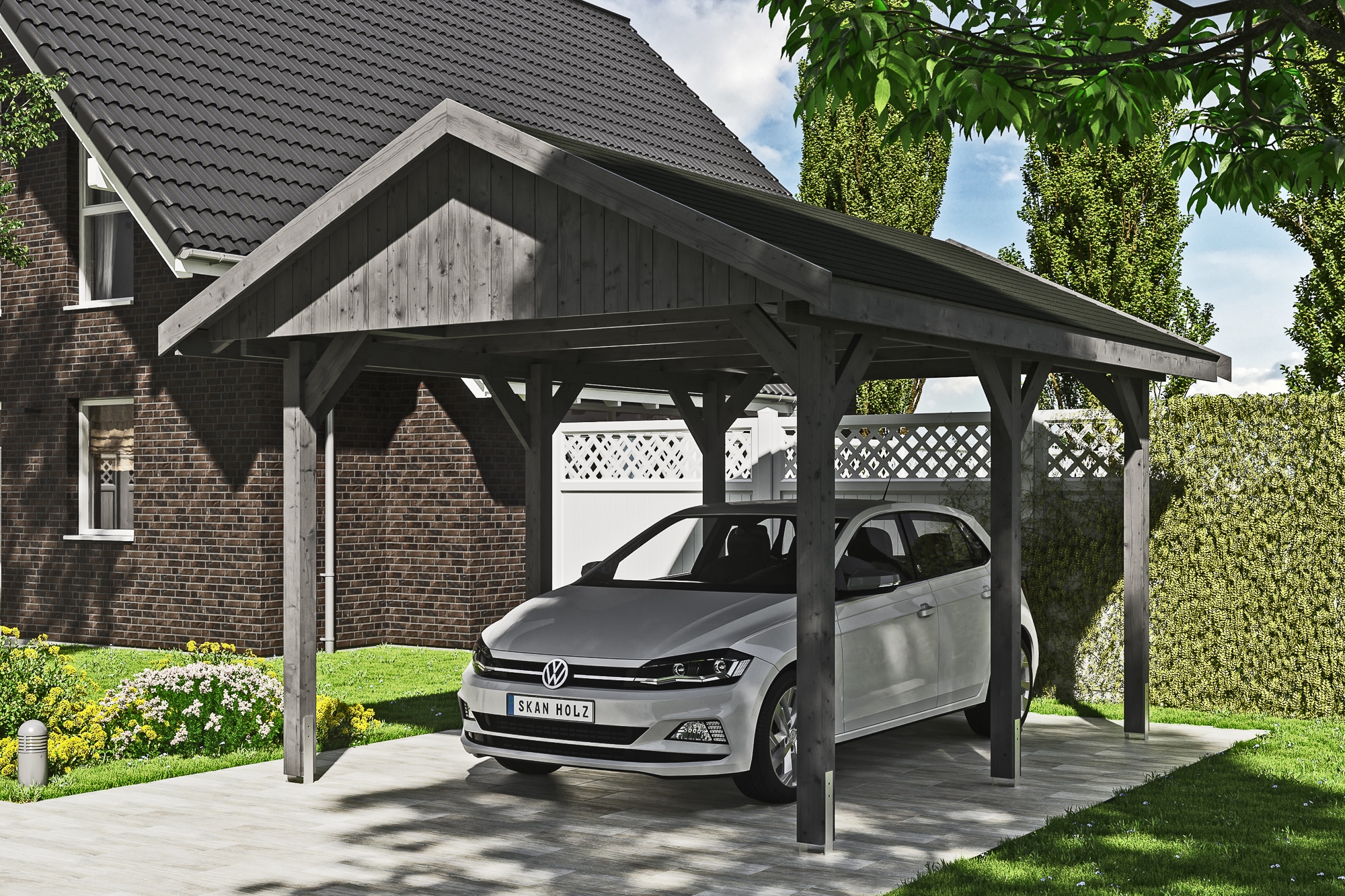Skanholz Einzelcarport »Wallgau«, 291 cm, Schiefergrau, mit schwarzen Dachschindeln