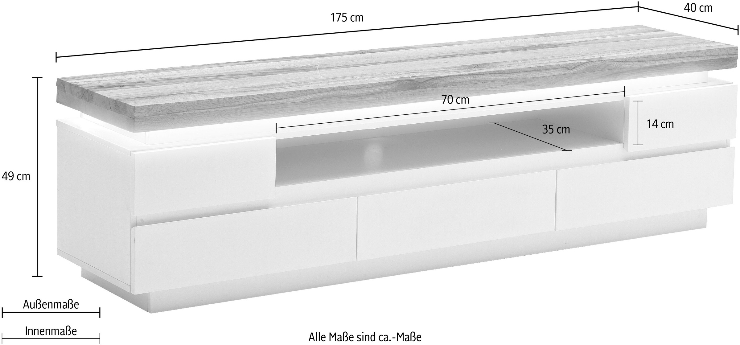 MCA furniture Lowboard »Romina«, mit LED Beleuchtung weiß dimmbar, inkl. Fernbedienung