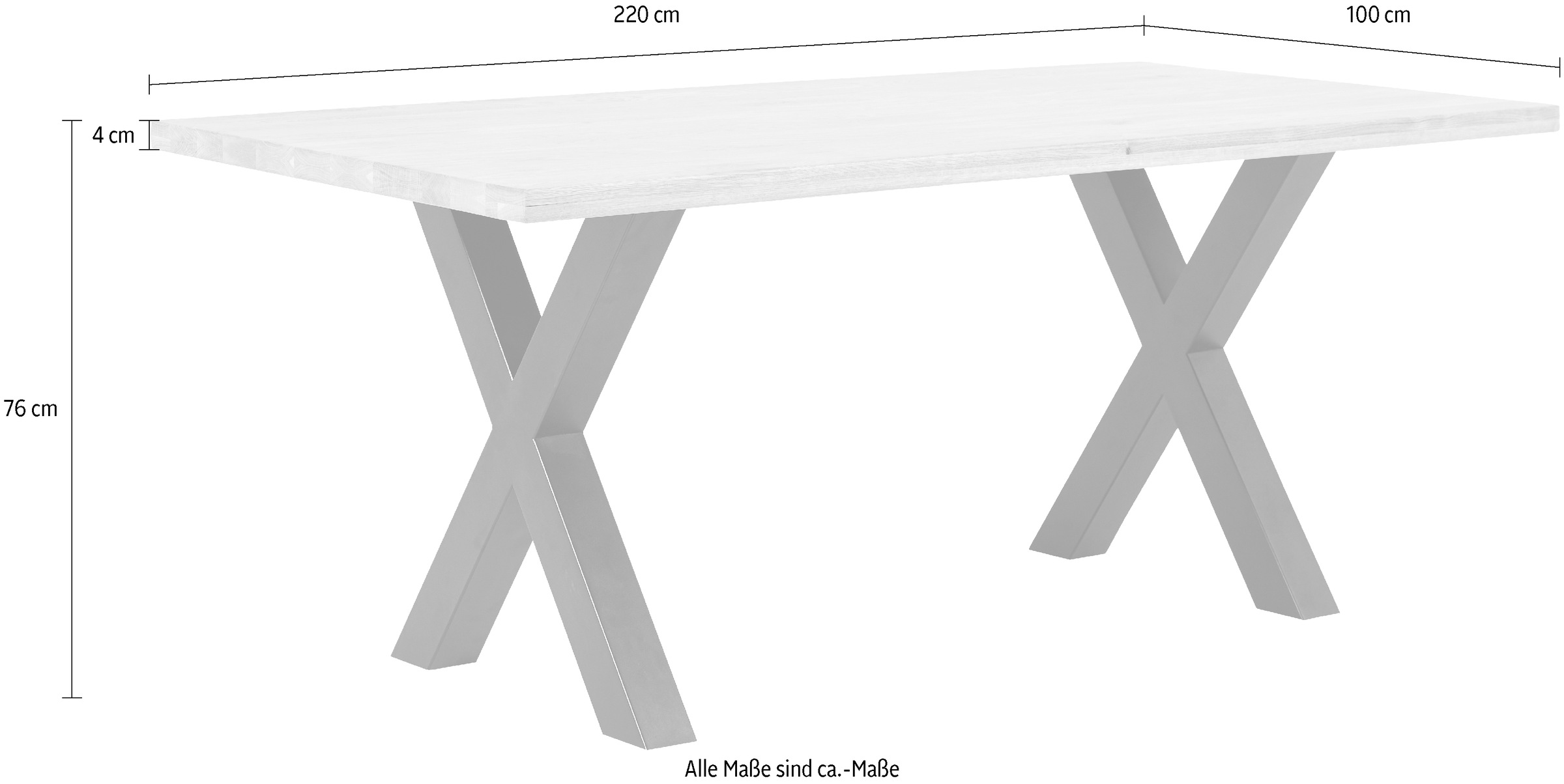 massivline&more Esstisch »Jakarta, Küchentisch, Tisch, Esstisch, Holztisch«, (2 St.), Platte massiv, Gestell Metall pulverbeschichtet schwarz