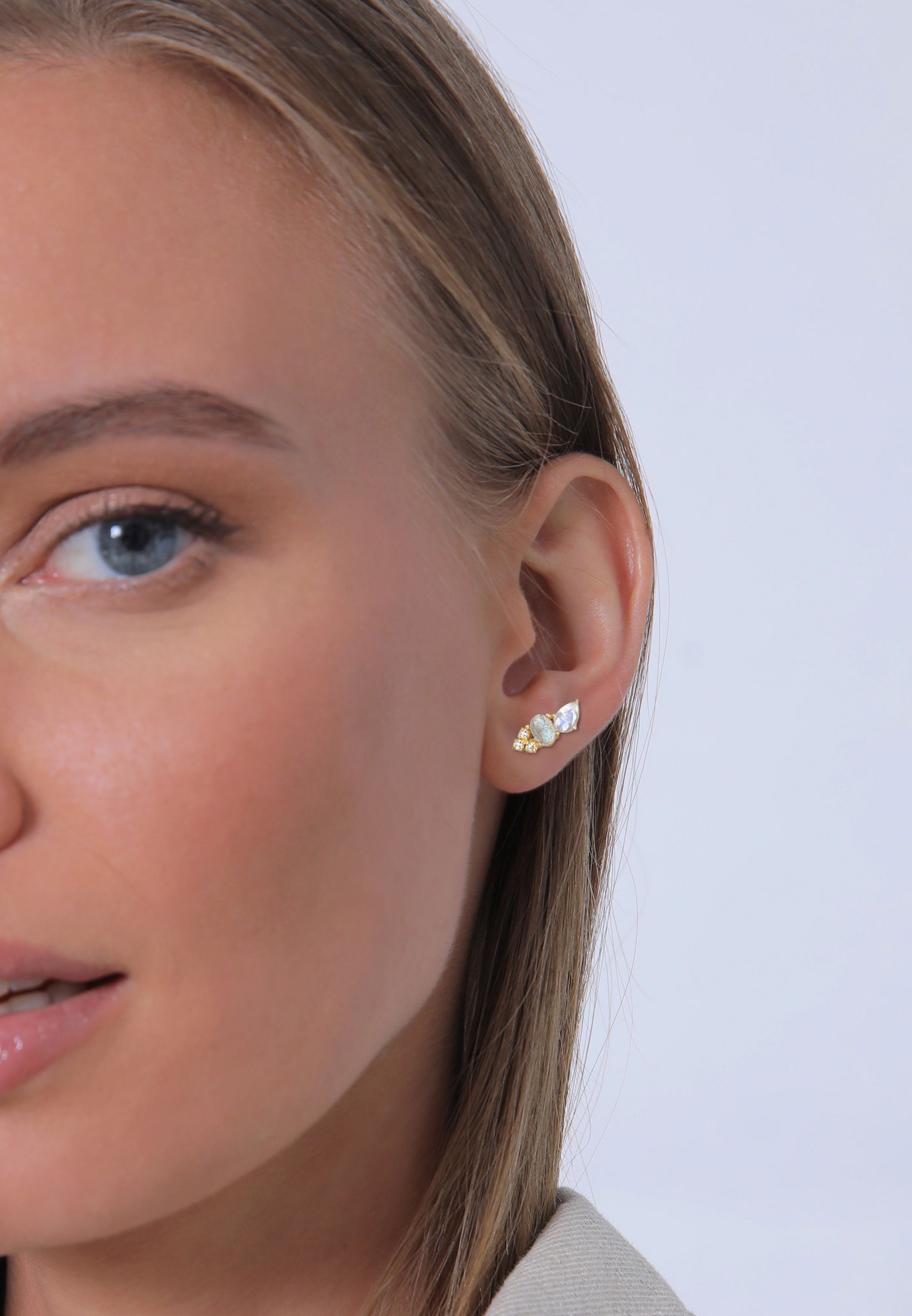 Elli Premium Paar Ohrstecker »Topas Weiß Labradorit 925 Sterling Silber vergoldet«