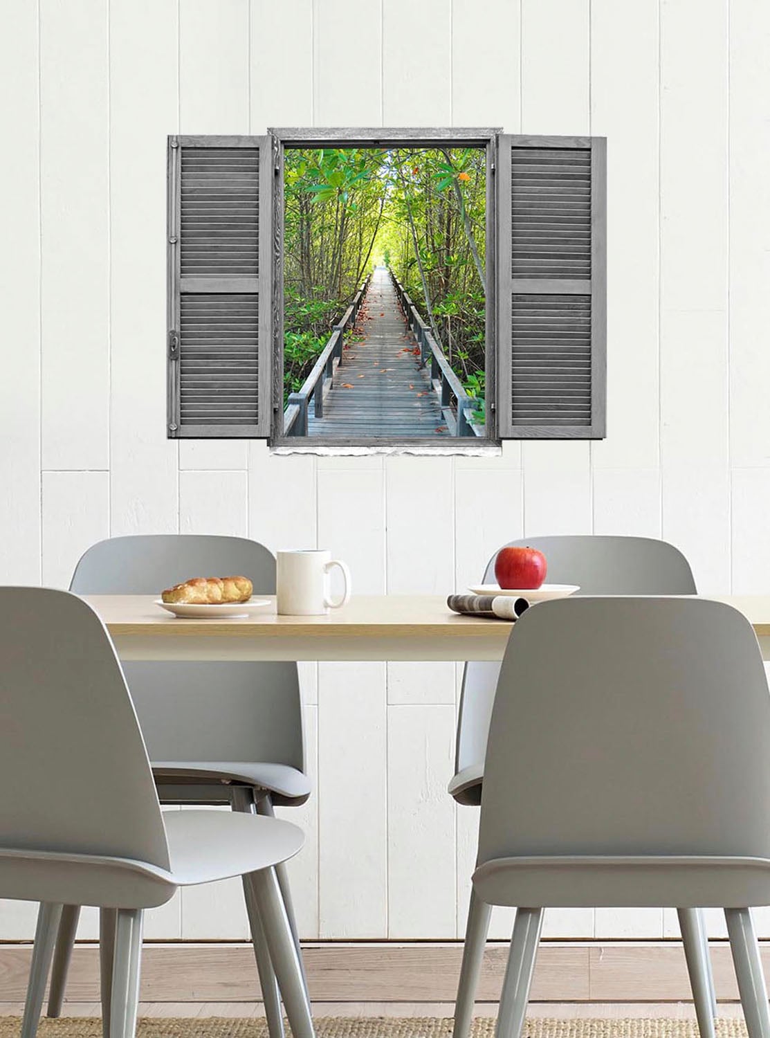 queence Wandtattoo »Brücke im Wald« Wandsticker, Wandbild, selbstklebend, 3D, Fenster