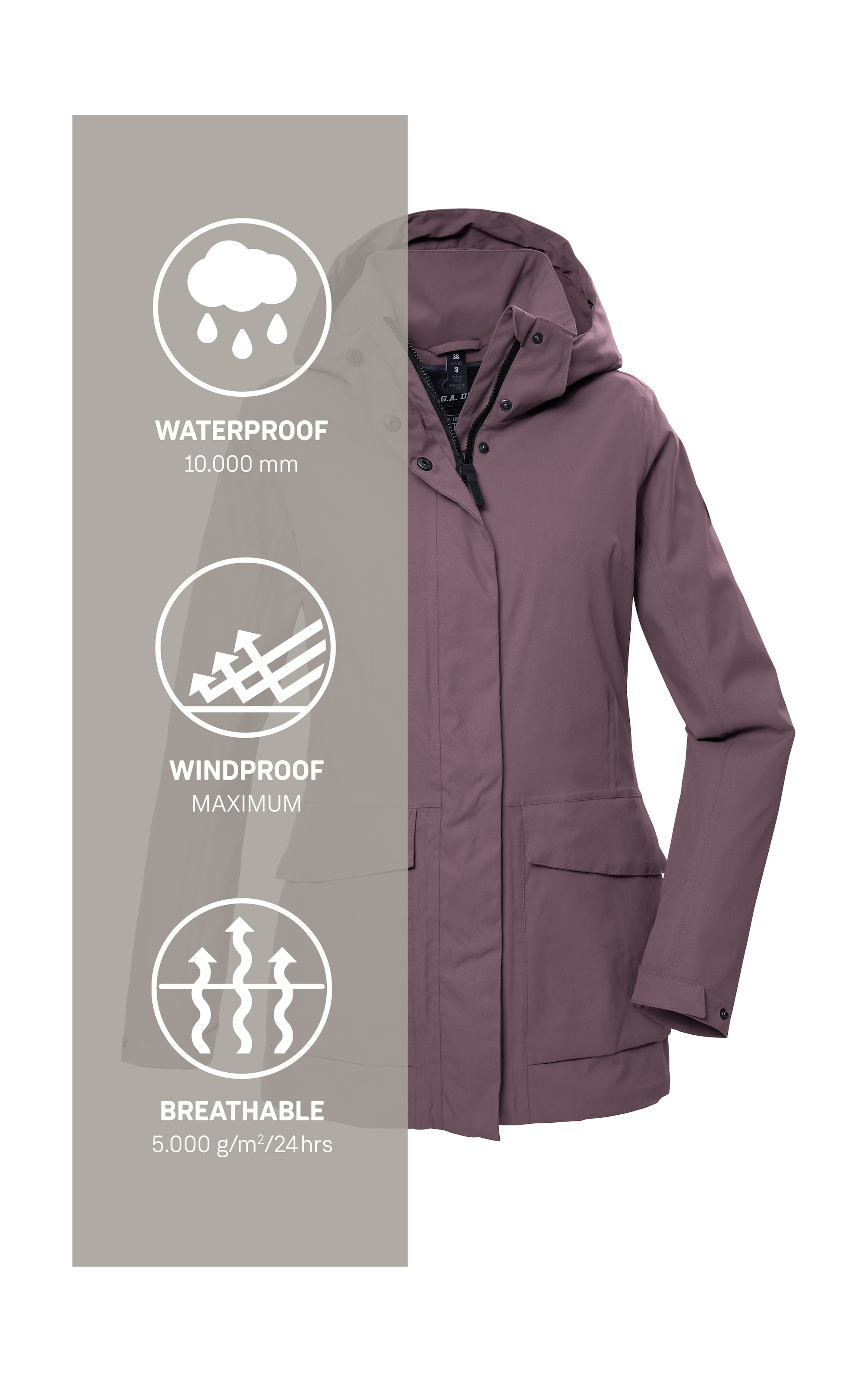 G.I.G.A. DX by killtec Funktionsjacke »GS 54 WMN JCKT« Wasserdicht, atmungsaktiv, recycelte Materialien, abnehmbare Kapuze