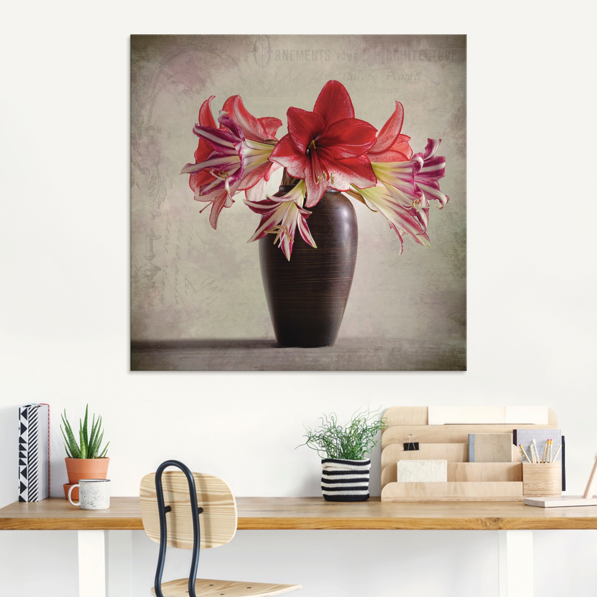 Artland Glasbild »Amaryllis Vintage II«, Blumen, (1 St.), in verschiedenen Größen
