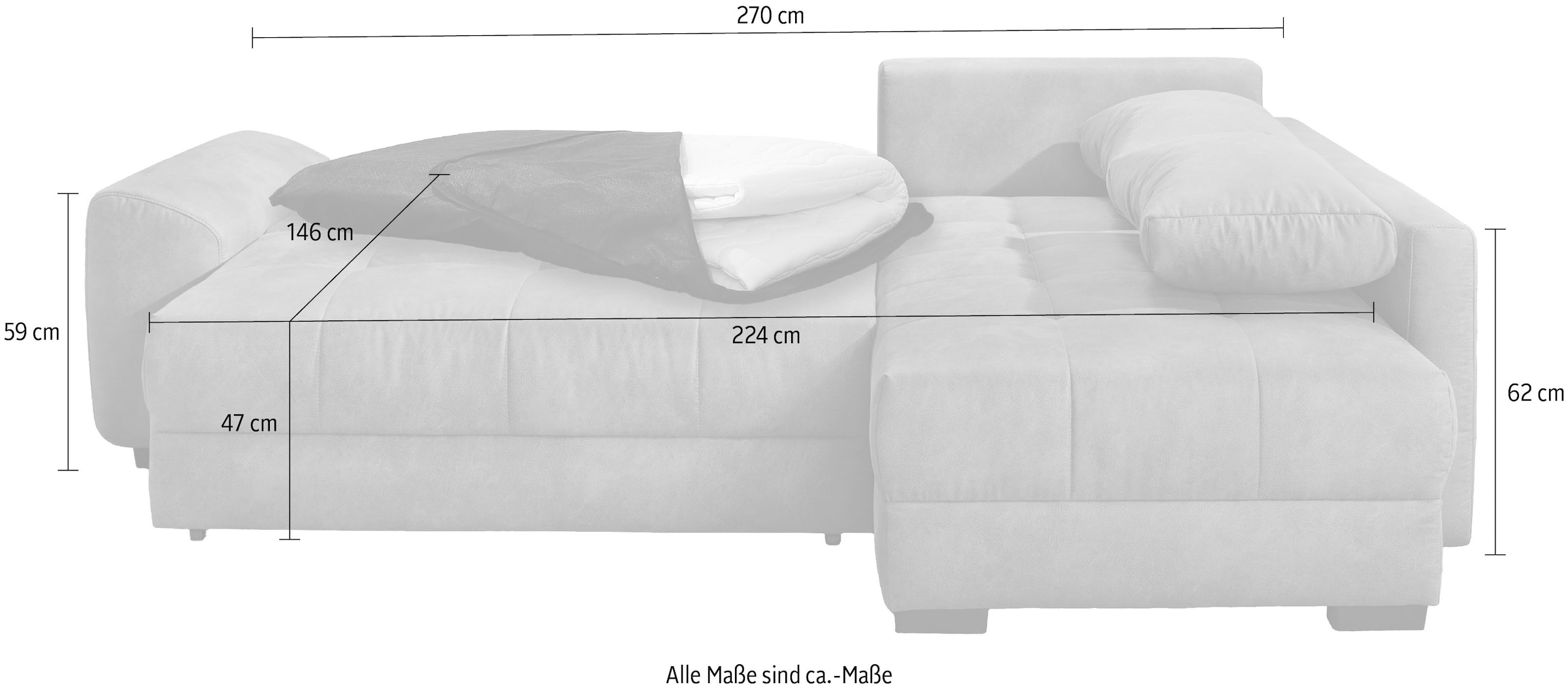 Jockenhöfer Gruppe Ecksofa »Amalfi, L-Form, B: 270 cm, Liegefl. 146x224 cm, Dauerschlafsofa« Tonnentaschen-Federkern, Topper, Bettkasten & Kissen