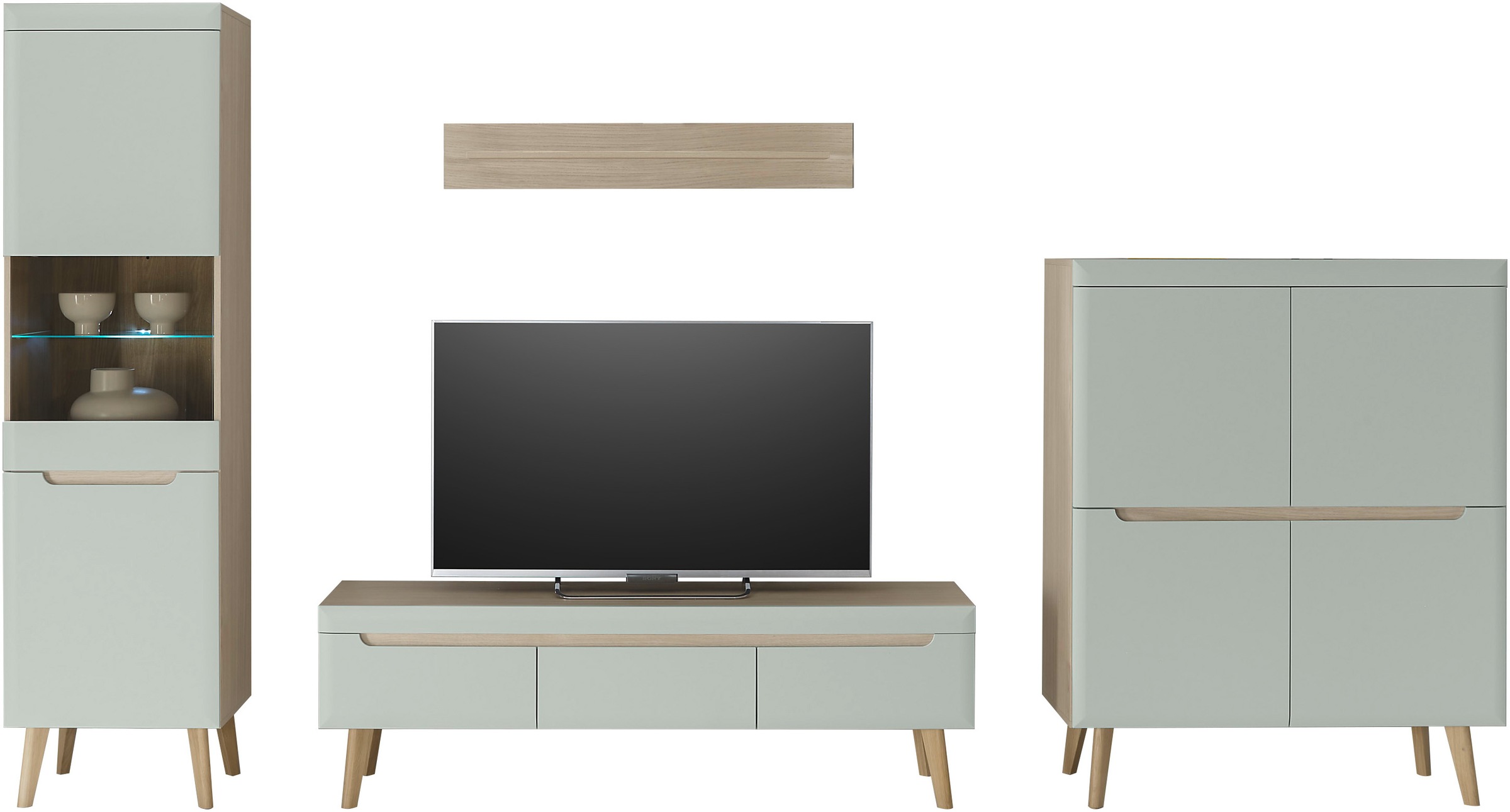 INOSIGN Wohnwand »Torge, Anbauwand, Schrankwand, Mediawand, Wohnzimmer-Set«, (Set, 4 St.), enthält 1 Vitrine, 1 Lowboard, 1 Highboard + 1 Wandboard, 360 cm breit