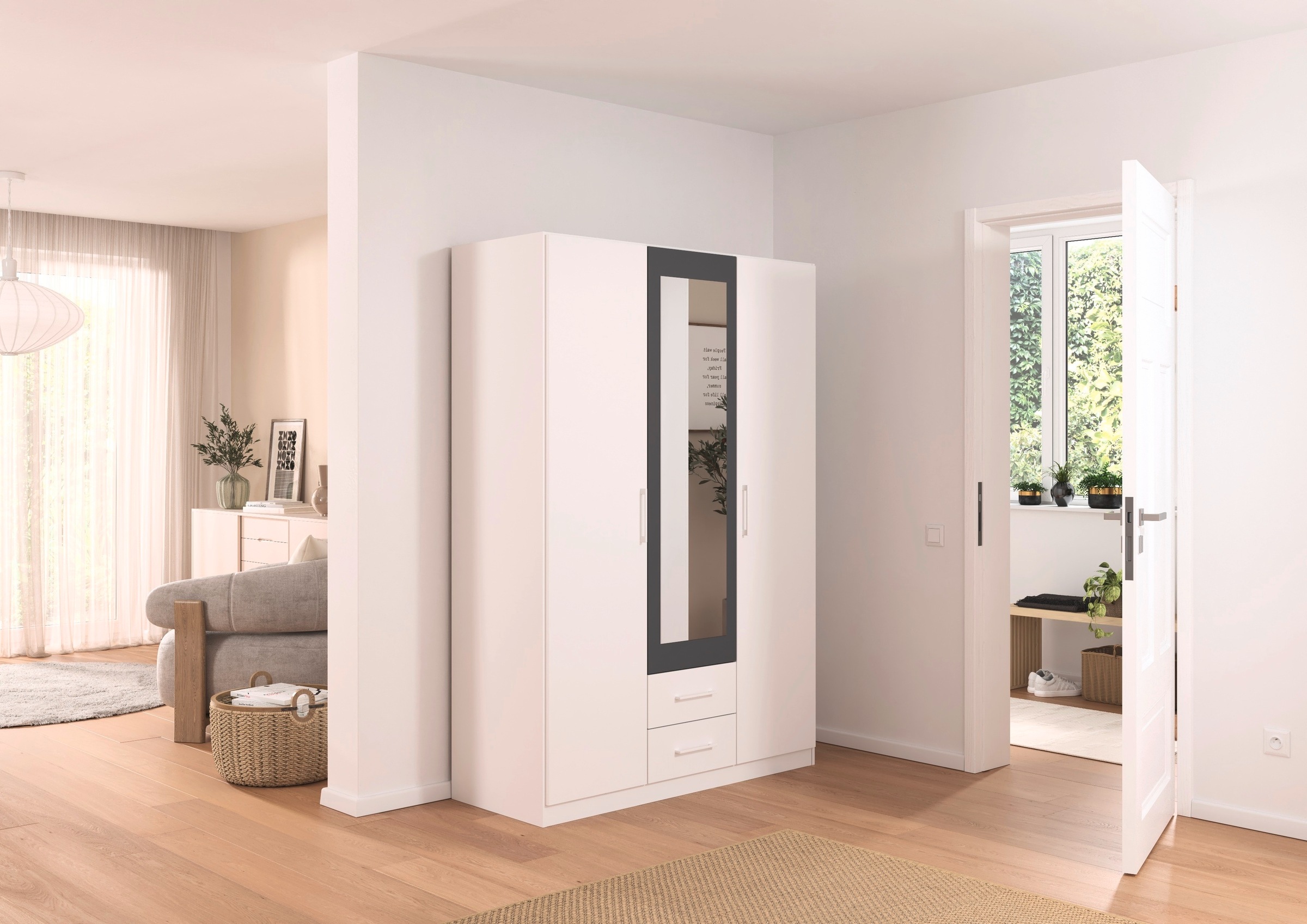 rauch Drehtürenschrank »Kleiderschrank Schrank Garderobe KREFELD optional mit Spiegel«, mit 3 Griff-Varianten, inkl. praktischen Schubladen MADE IN GERMANY
