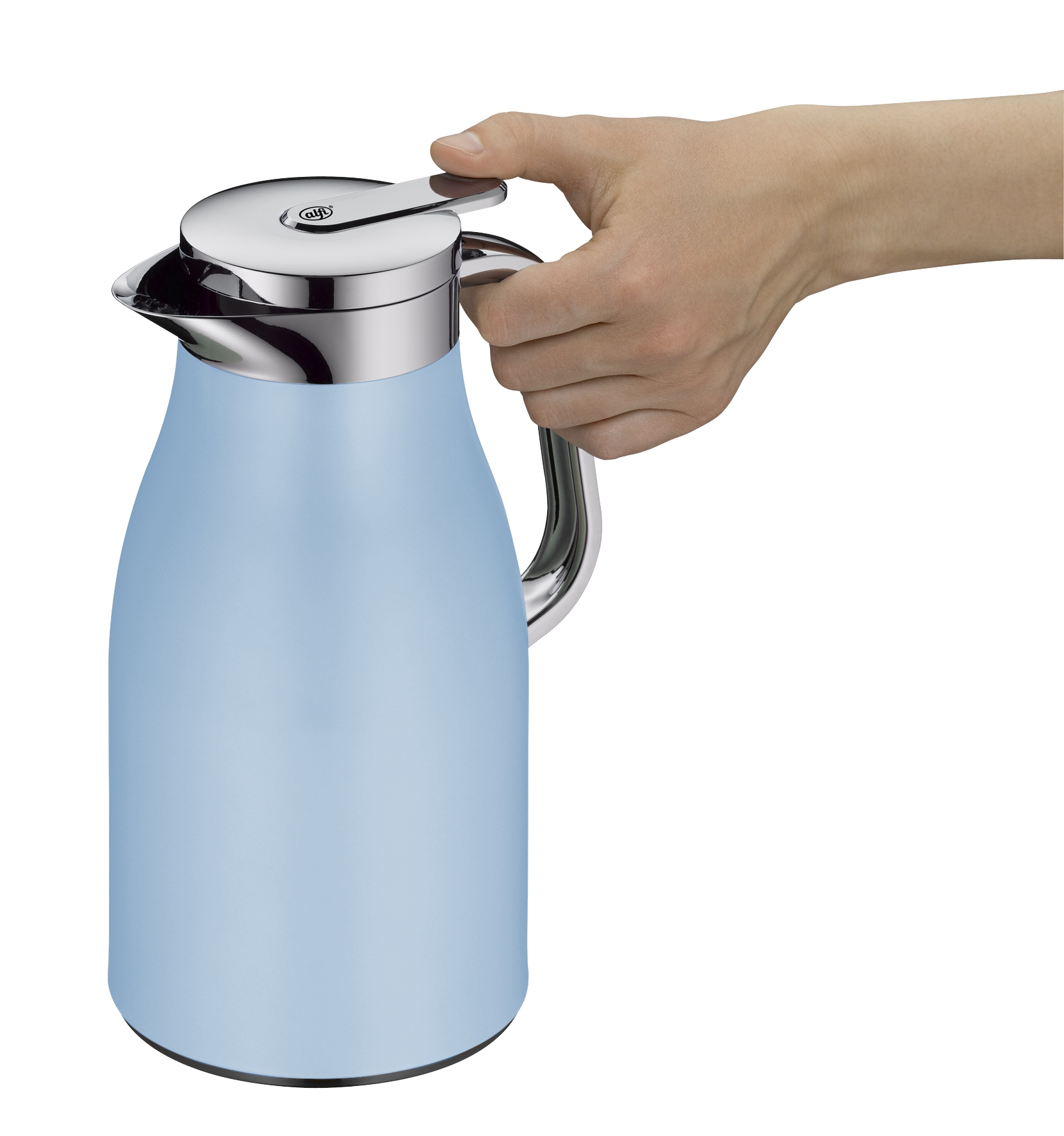 Alfi Isolierkanne »SKYLINE, mit Hartglaseinsatz und ergonomischem Griff«, 1 l, (1 St.), 12h heiß & 24h kalt, Drehverschluss mit bequemem Druckknopf