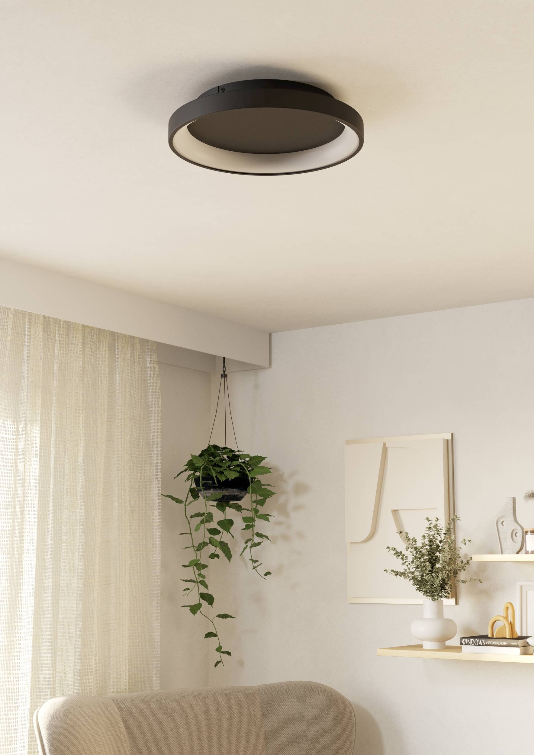 EGLO Deckenleuchte »Loretello Deckenlampe, Wohnzimmerlampe, Metall und Kunststoff, Lampe« LED-Modul 1 Stk. Kaltweiß | Neutralweiß | Warmweiß Wand-/Deckenleuchte - H7,5 x Ø35 cm - schwarz - 12W inkl.