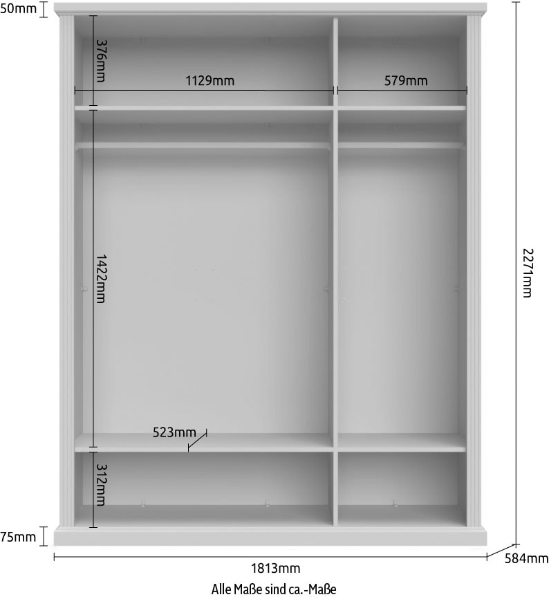 Home affaire Kleiderschrank »Tara, wahlweise 4 Breiten, hoher Schrank 227cm, soft-close-Funktion«, (Landhausstil mit Kranzprofil und Kasettenoptik, Innen Holzdekor), lackiert mit hochwertigen wasserbasiertem UV-Lack, FSC-zertifiziert
