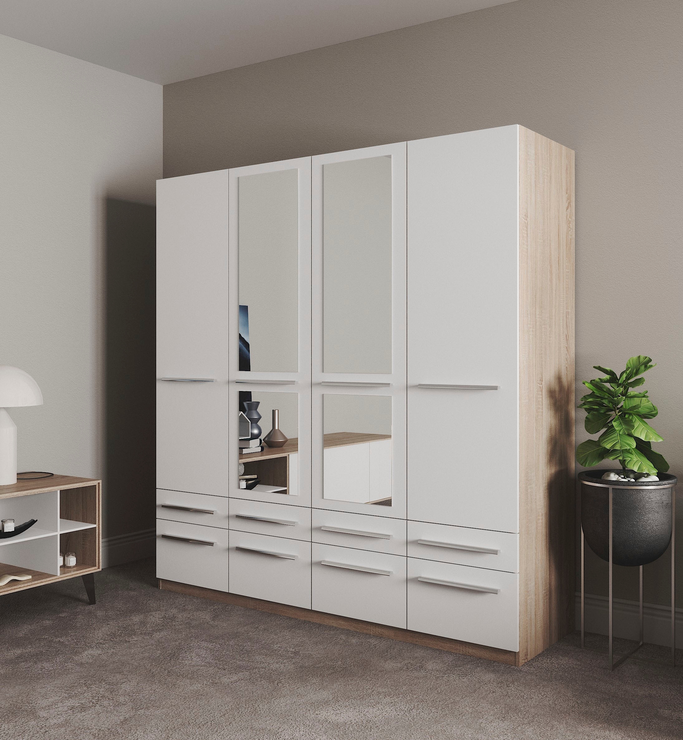 priess Kleiderschrank »Schrank Garderobe Wäscheschrank Barcelona in 5 Breiten«, viel Stauraum, geräumige Schubkästen, mit Spiegel, MADE IN GERMANY