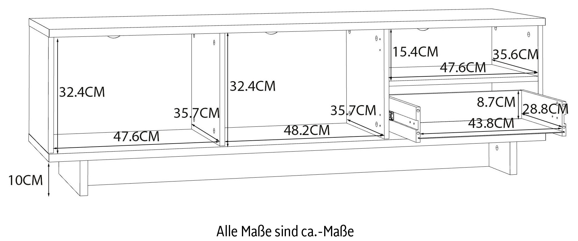 FORTE TV-Schrank »Chesapeak TV-Schrank, 2 Türen, 1 Schubkasten, Metallfüße, 150 cm breit«, (B/H/T 149,6/47,3/41,3 cm), TV-Bank, 150 cm breit, Metallfuß, 2 Türen, 1 Schublade, offenes Fach