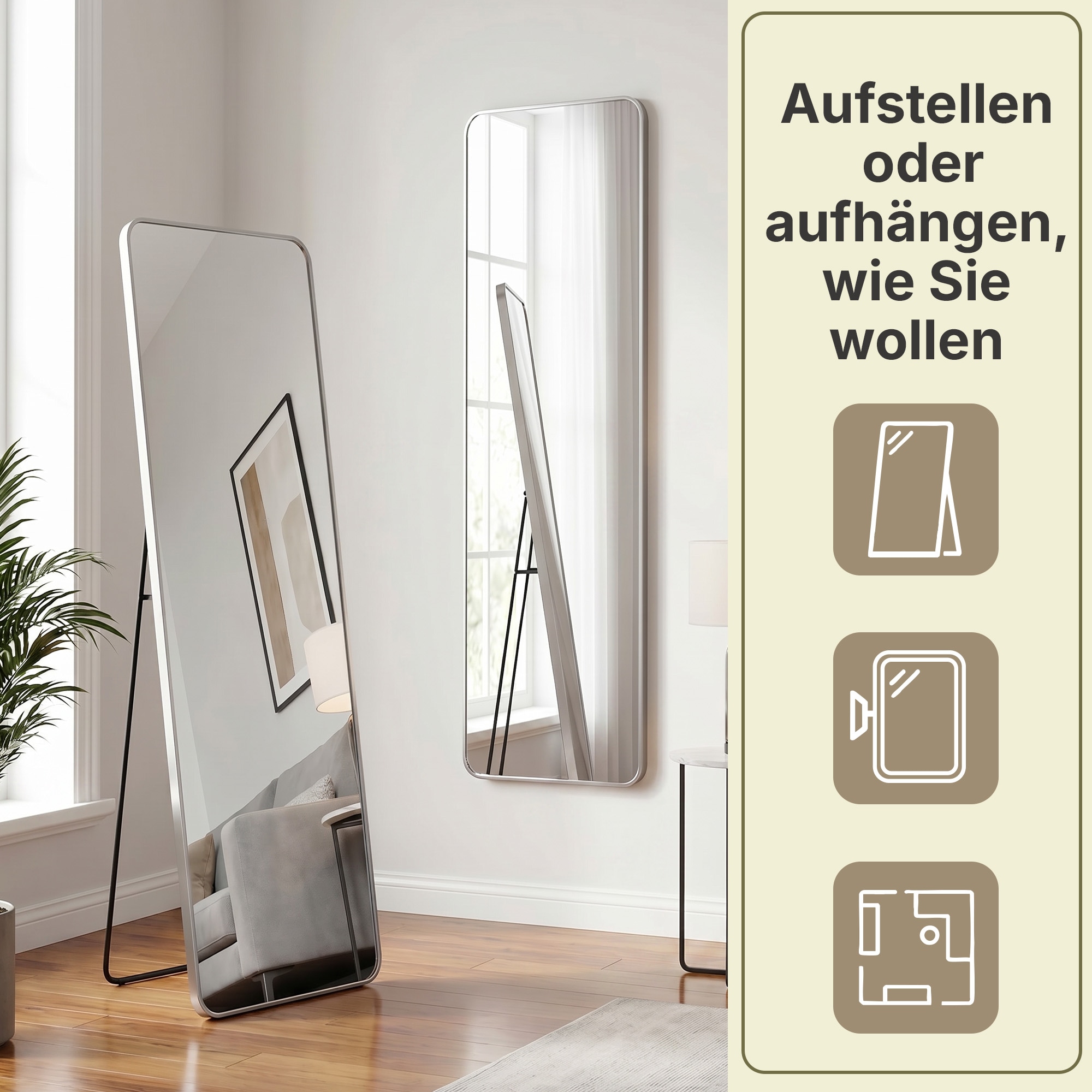 OTTO home Spiegel »Standspiegel Addrik, wahlweise in 2 Größen 150x40cm oder 160x50cm« Ganzkörperspiegel mit Sicherheitsglas, in verschiedenen Farben