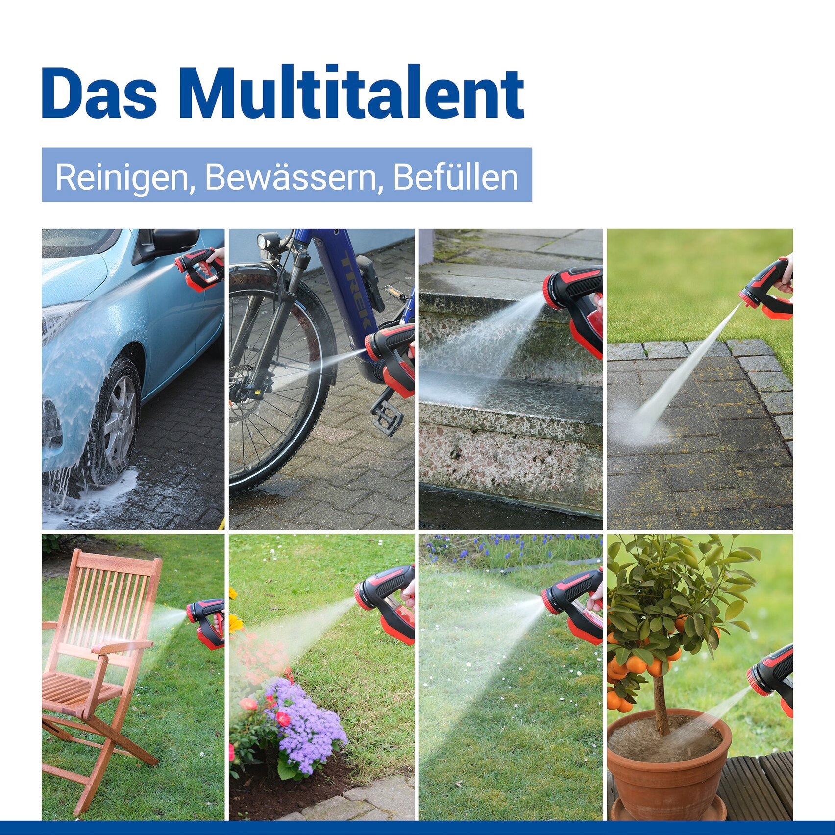 Maximex Multifunktionsbrause »Gartenbrause mit Seifenreservoir 8in1« praktischer Aufsatz für den Gartenschlauch, 8 verschiedene Strahlarten