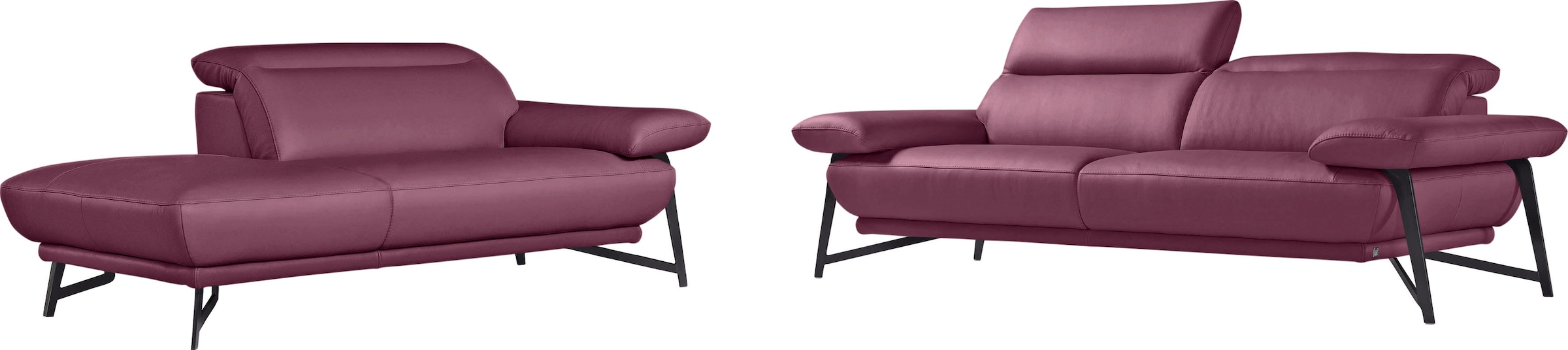 Egoitaliano Sofa »Anais, Design mit hohem Sitzkomfort, Fußfarbe schattengrau«, Set, Kopfteil verstellbar, Leder NUVOLE, violett