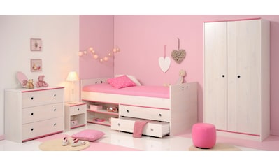 Jugendzimmer-Set »Smoozy«, (Set, 4 St., Stauraumbett, Nachttisch, Kleiderschrank und...