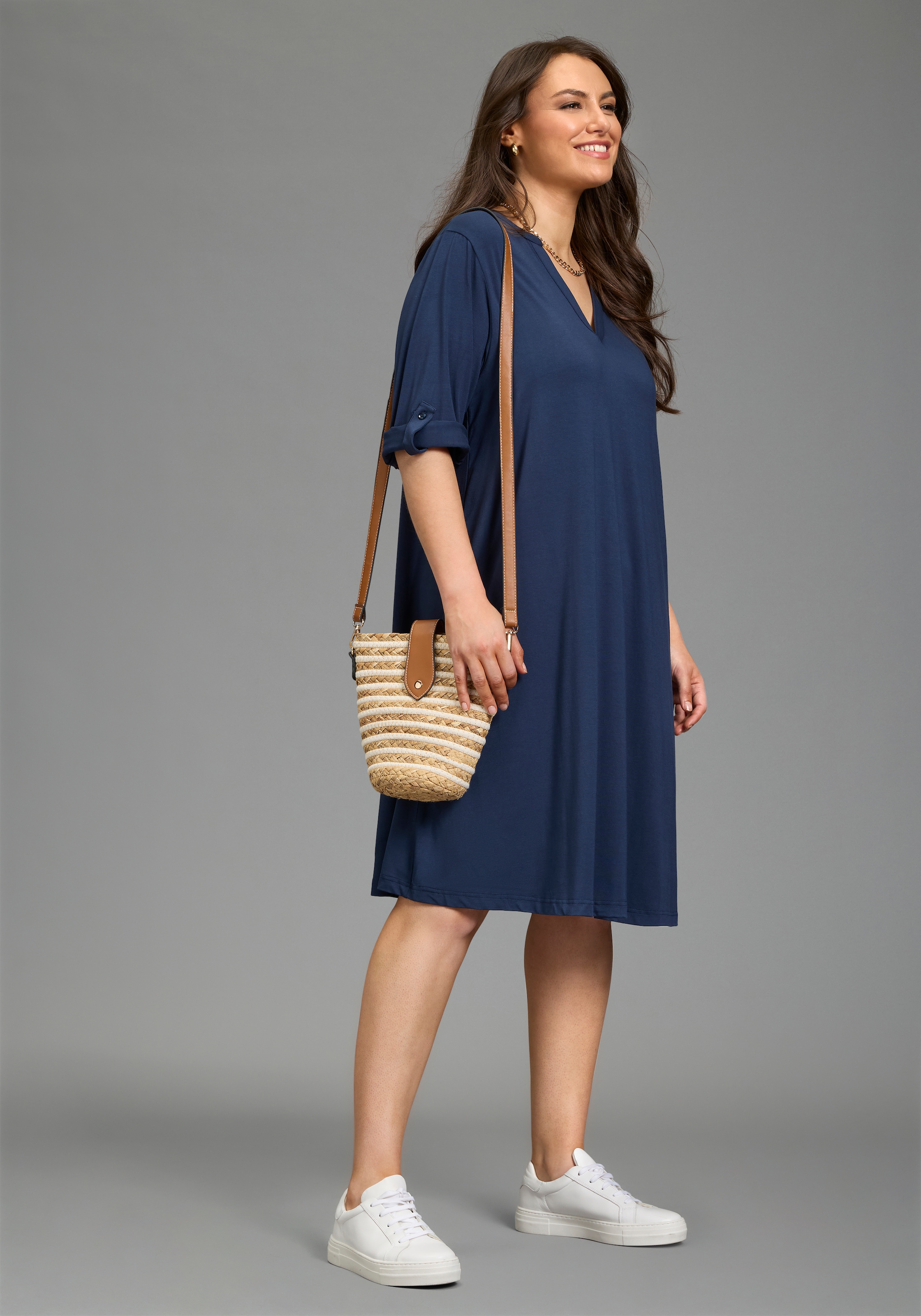 Laura Scott CURVE Jerseykleid kniefrei, 3/4-Ärmel mit krempelbarem Abschluss