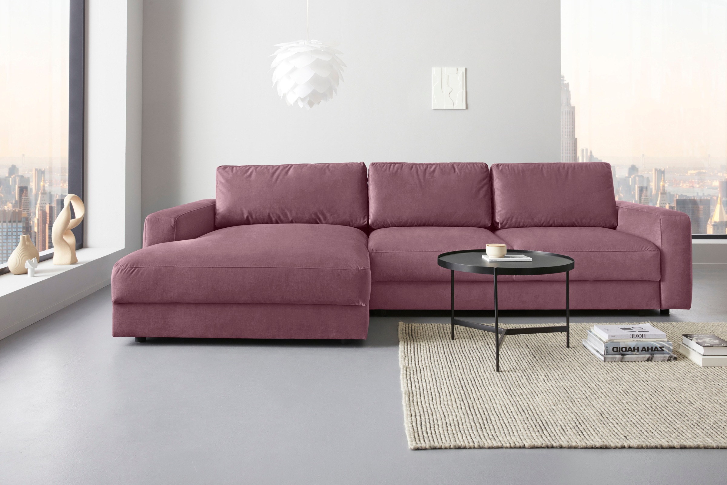 Places of Style Ecksofa »Bloomfield, elegant, viel Platz, Mega Couch, Breite 303cm, L-Form«, extra tiefe Sitzfläche, wahlweise mit Sitztiefenverstellung