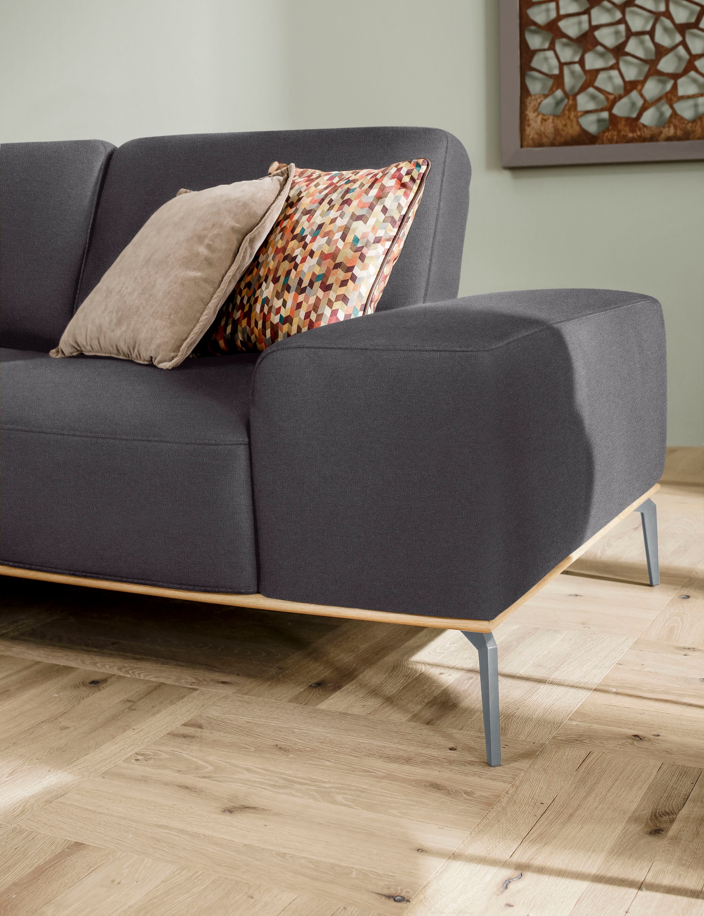W.SCHILLIG Ecksofa »run, Designsofa mit tollem Sitzkomfort, bequem, L-Form«, mit elegantem Holzsockel, Füße in Silber matt, Breite 299 cm