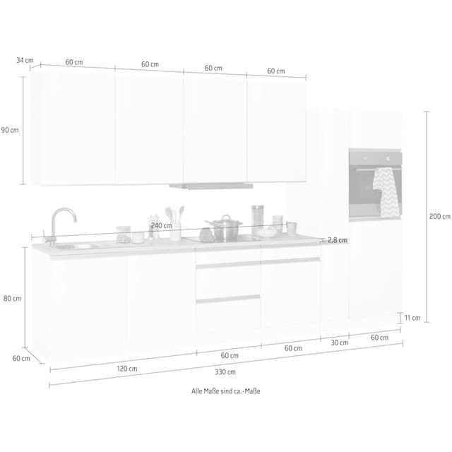 HELD MÖBEL Küchenzeile »Ohio«, mit E-Geräten, Breite 330 cm auf Rechnung  bestellen